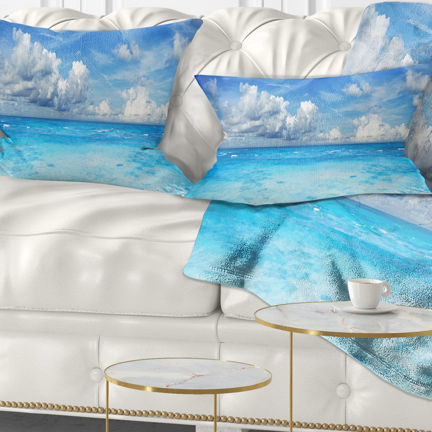 Designart Bright Blue Waters and Sky Panorama - Modern Seascape Throw Pillow - 12x20