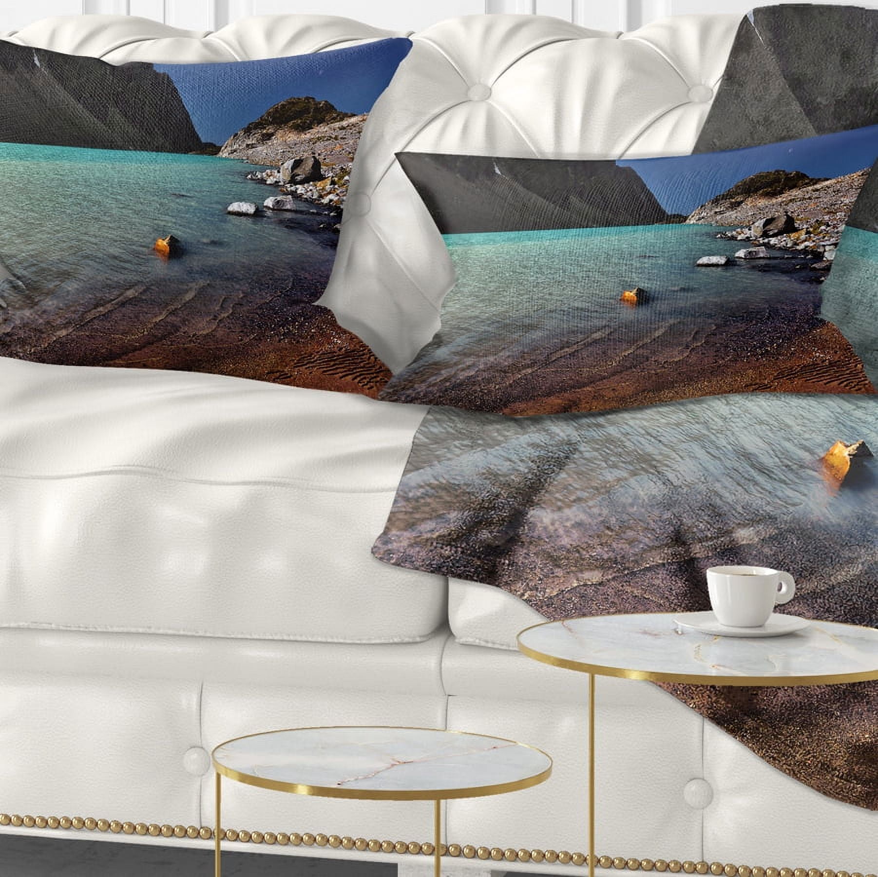 Designart Bright Blue Waters of Mountain Lake - Landscape Printed Throw Pillow - 12x20