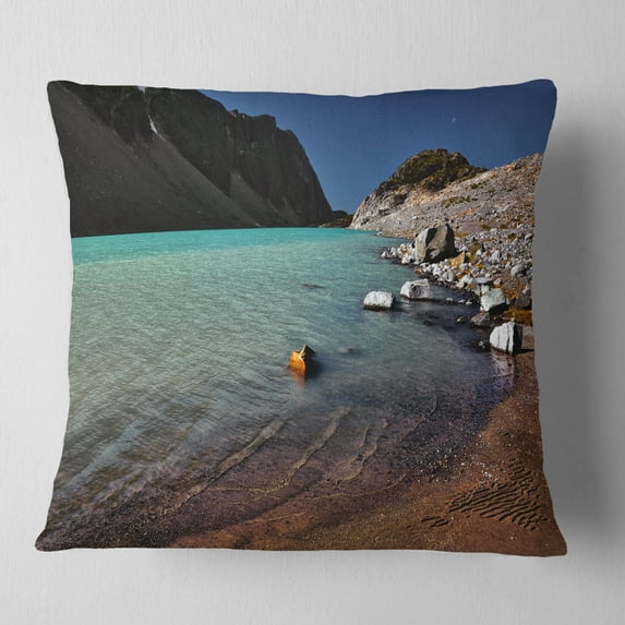 Designart Bright Blue Waters of Mountain Lake - Landscape Printed Throw Pillow - 16x16