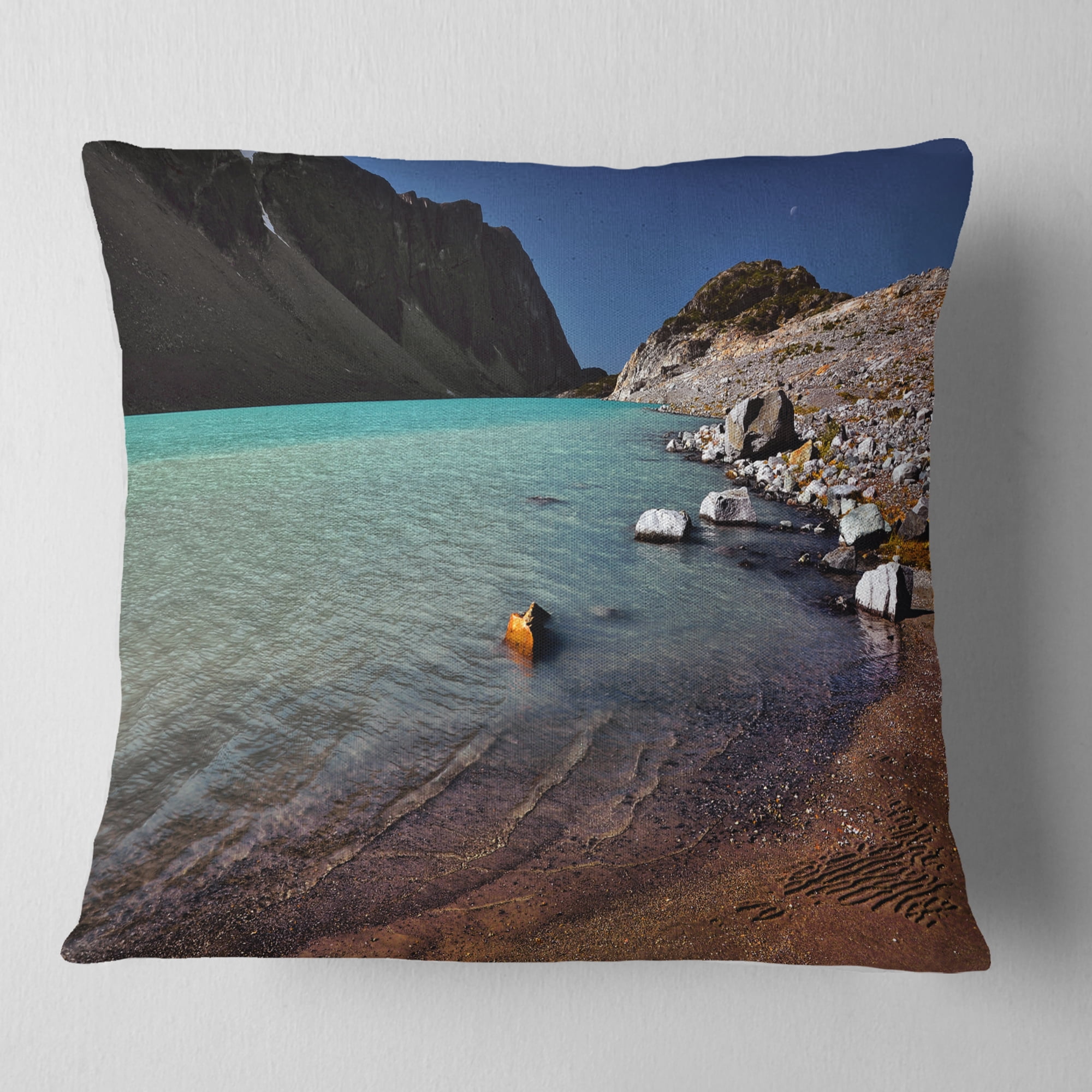 Designart Bright Blue Waters of Mountain Lake - Landscape Printed Throw Pillow - 18x18