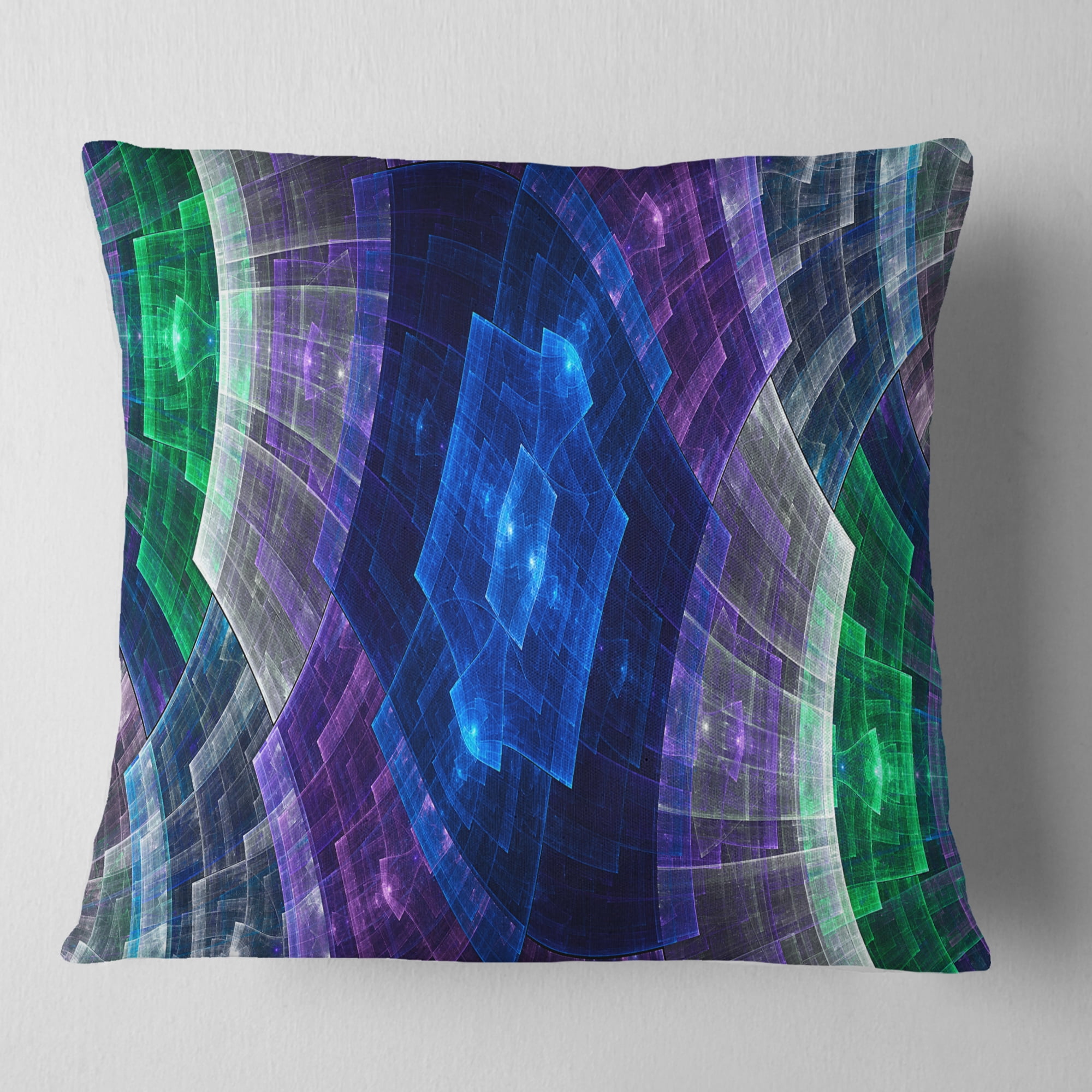 Designart Bright Blue and Green Flower Grid - Abstract Throw Pillow - 16x16
