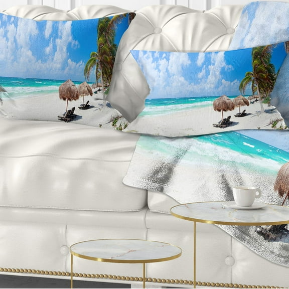 Designart Bright Caribbean Beach - Abstract Throw Pillow - 12x20