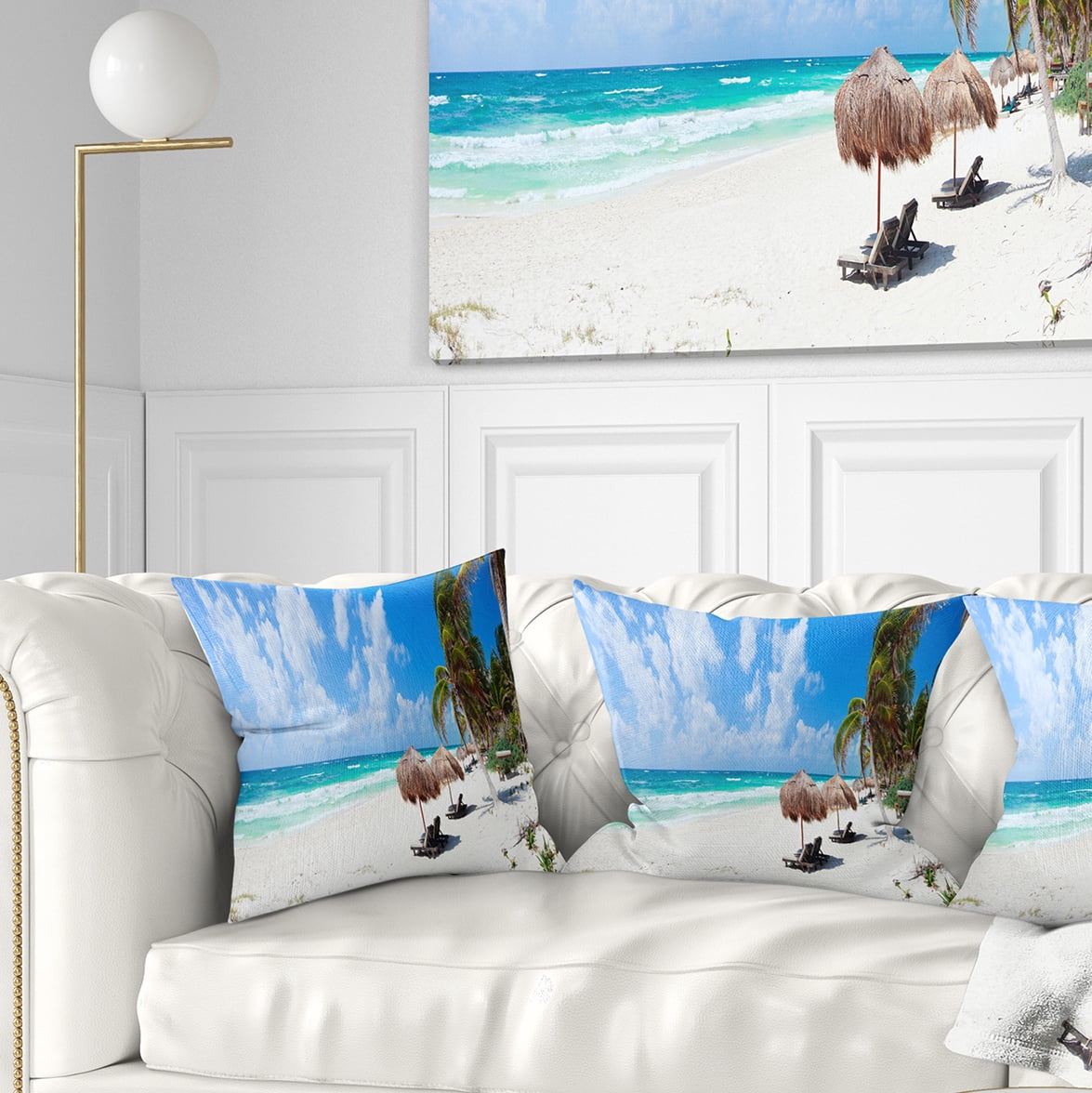 Designart Bright Caribbean Beach - Abstract Throw Pillow - 18x18