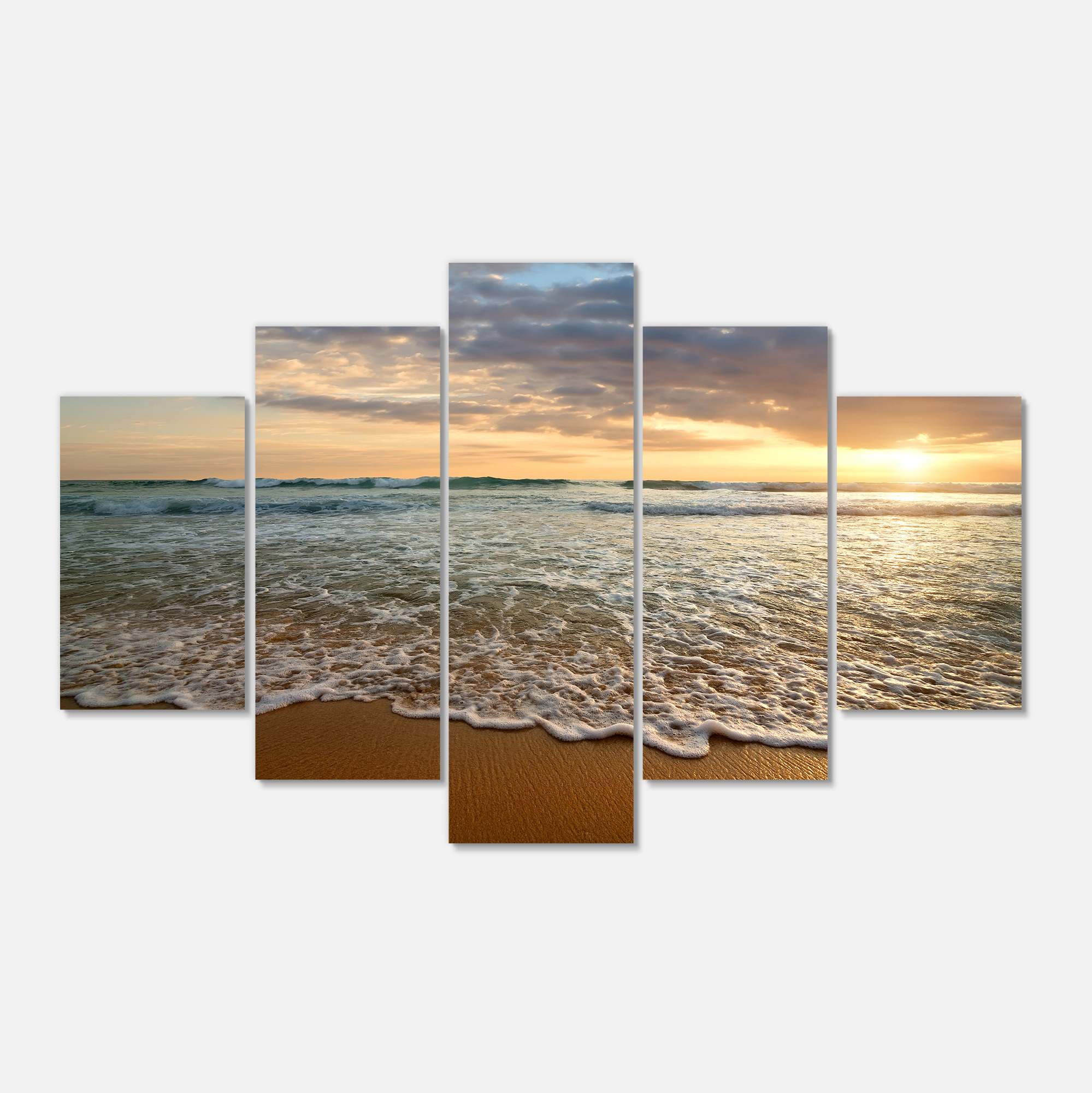 Designart 'Bright Cloudy Sunset in Calm Ocean ' Seashore Canvas Art Print