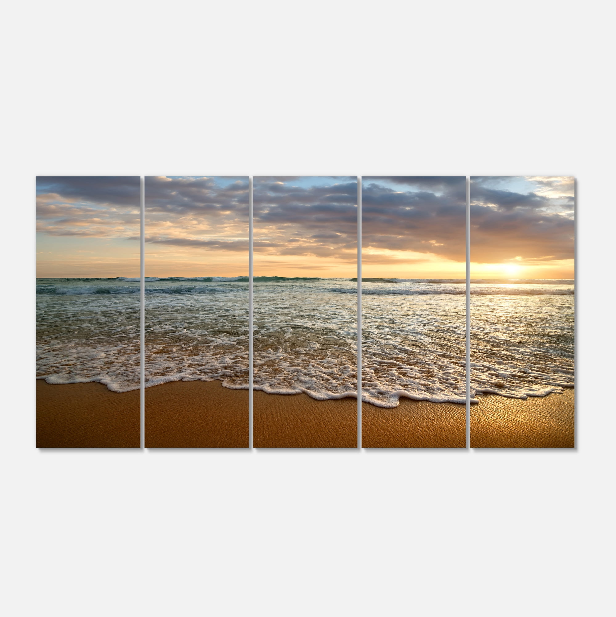 Designart 'Bright Cloudy Sunset in Calm Ocean ' Seashore Canvas Art Print