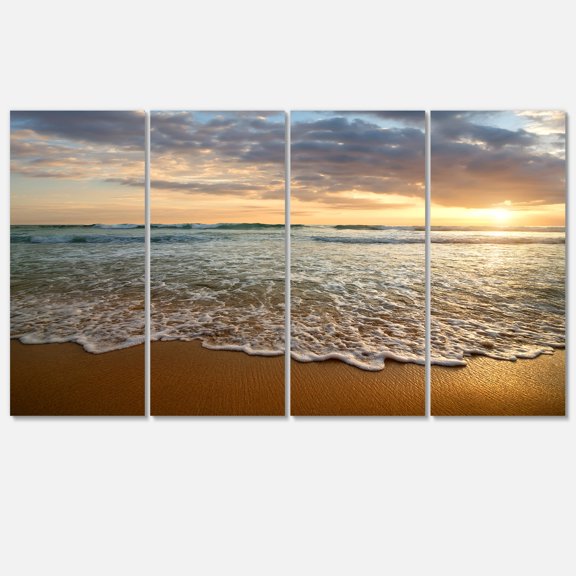 Designart 'Bright Cloudy Sunset in Calm Ocean ' Seashore Canvas Art Print
