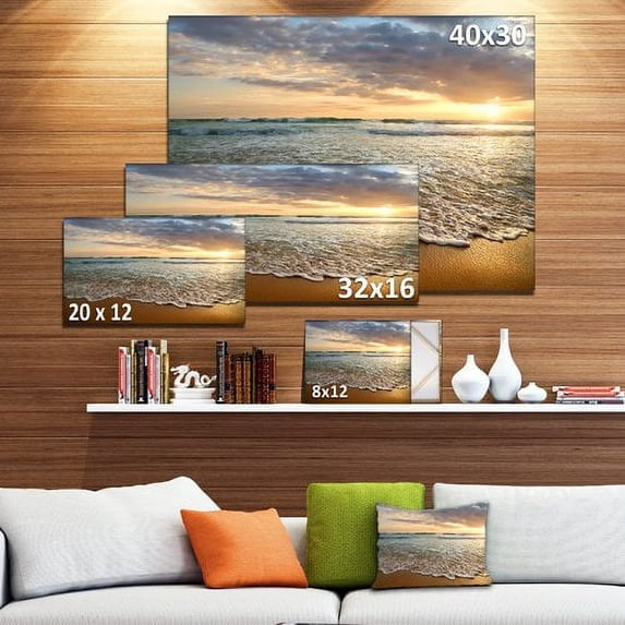 Designart 'Bright Cloudy Sunset in Calm Ocean ' Seashore Canvas Art Print