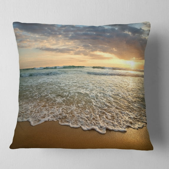 Designart Bright Cloudy Sunset in Calm Ocean - Seashore Throw Pillow - 16x16