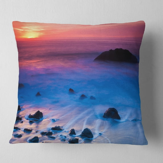 Designart Bright Colorful Rocky Coast Panorama - Seashore Throw Pillow - 16x16