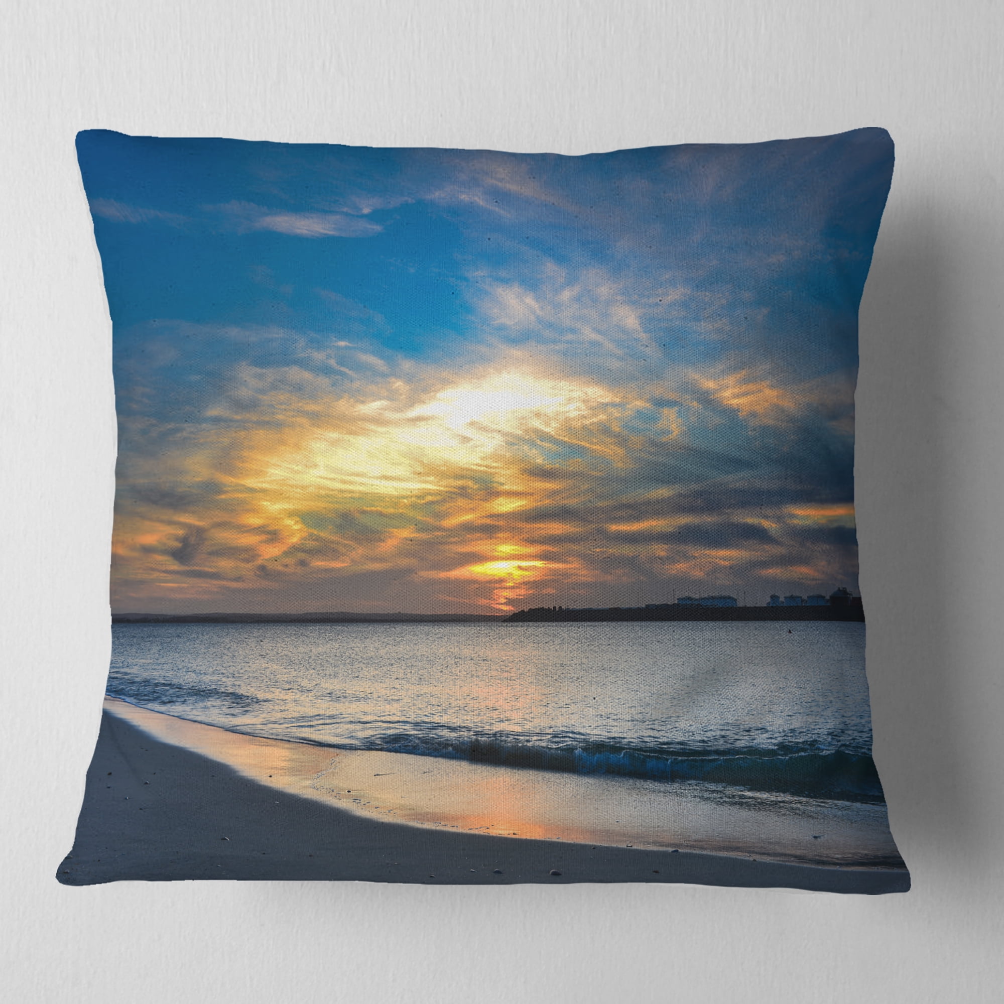 Designart Bright Colorful Sydney Sky Over Beach - Seashore Throw Pillow - 18x18