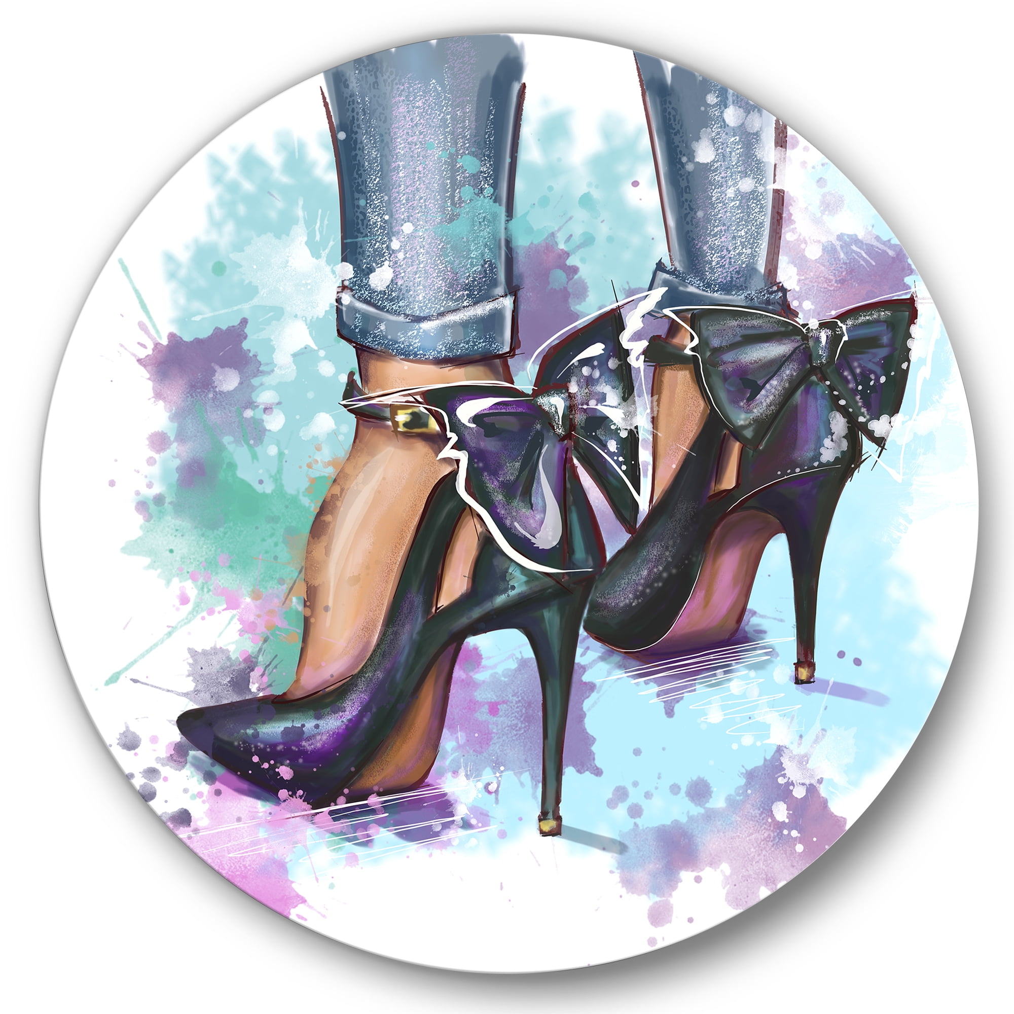 Designart 'Bright Colorful Trendy Woman Fashion Shoes' Modern Circle Metal Wall Art 23x23 - Disc of 23