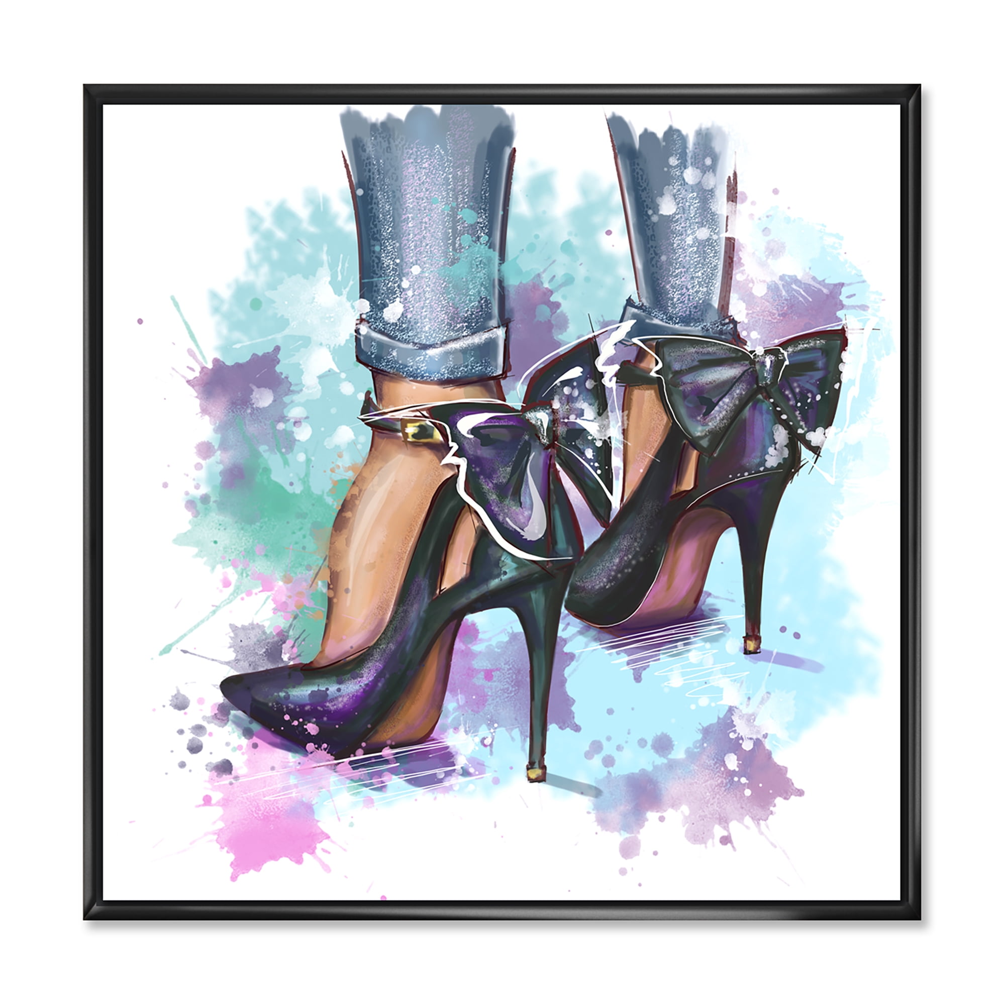 Designart 'Bright Colorful Trendy Woman Fashion Shoes' Modern Framed Canvas Wall Art Print