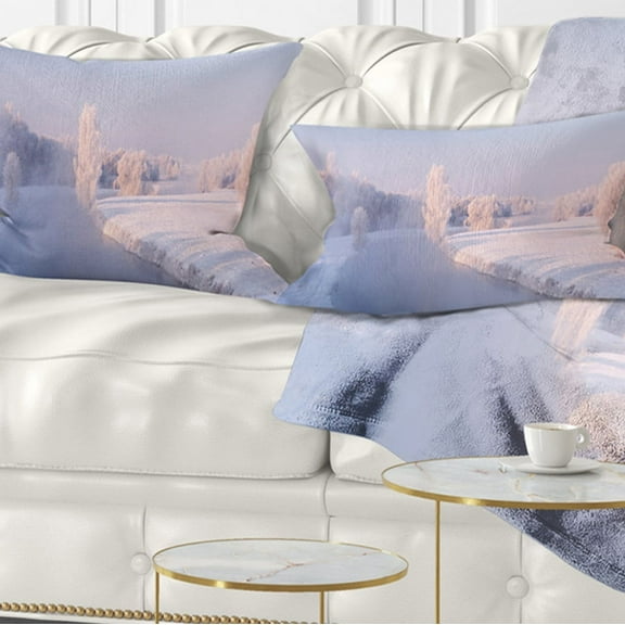 Designart Bright Colorful Winter Day - Landscape Printed Throw Pillow - 12x20