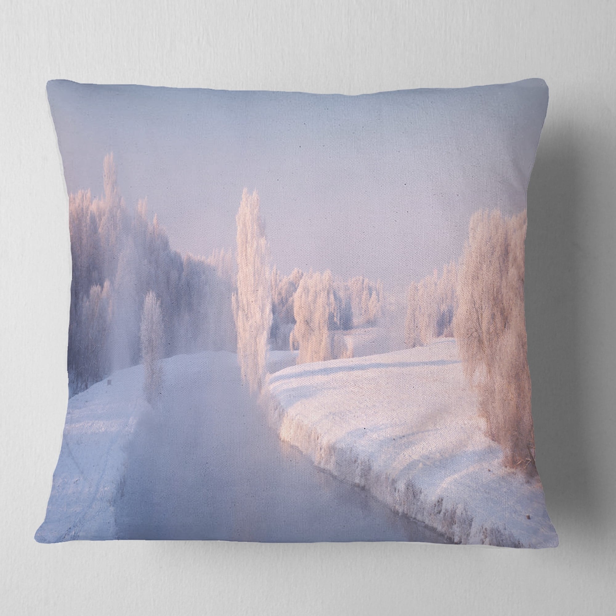 Designart Bright Colorful Winter Day - Landscape Printed Throw Pillow - 18x18
