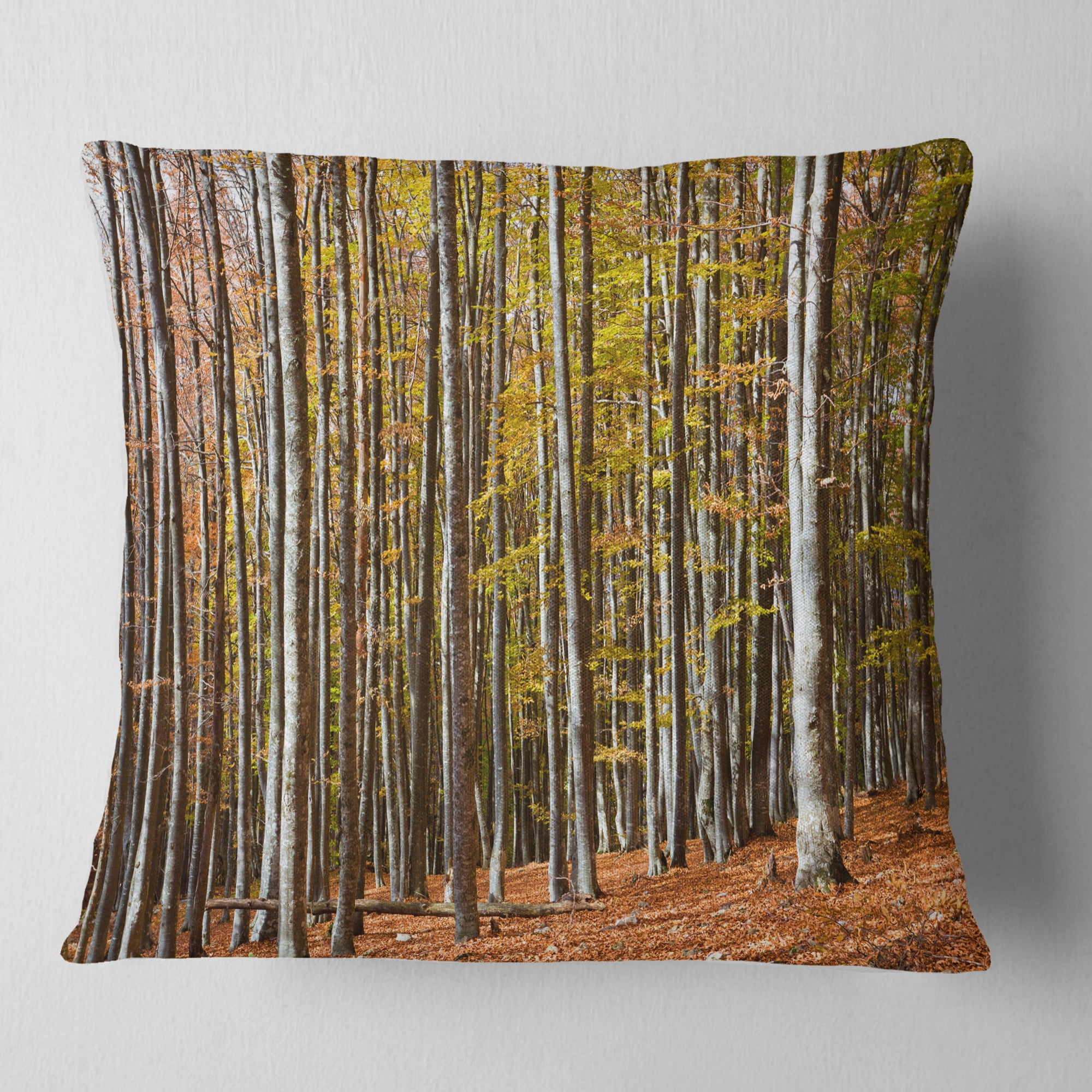 Designart Bright Day in Thick Forest - Modern Forest Throw Pillow - 18x18