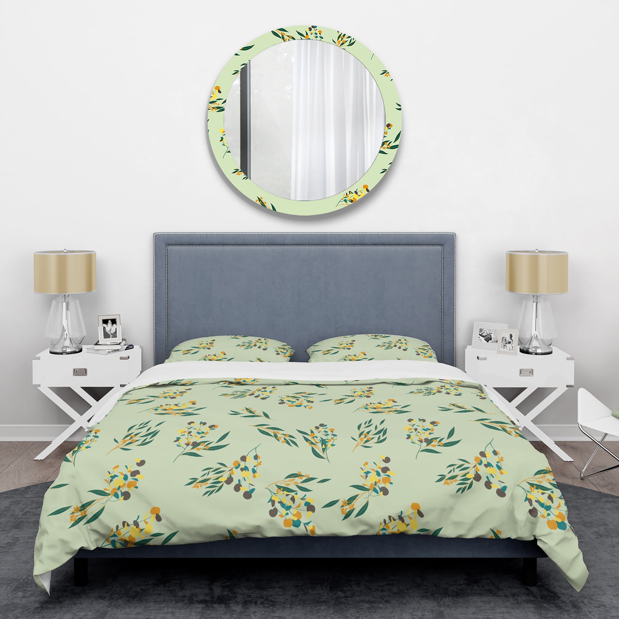 Designart 'Bright Eucalyptus Floral Pattern III' Mid-Century Modern Duvet Cover Set