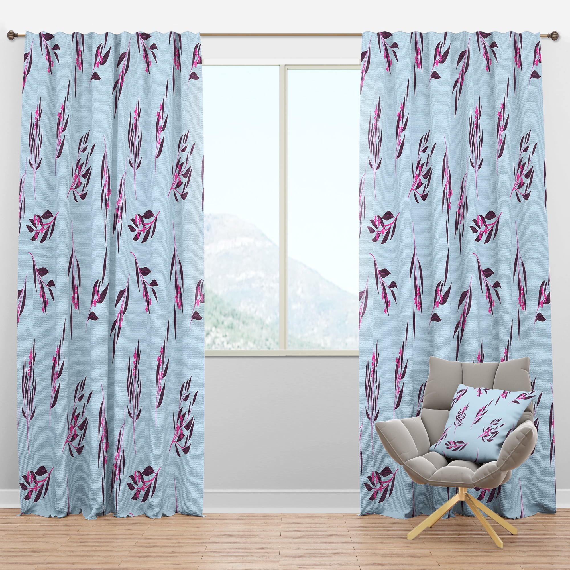 Designart 'Bright Eucalyptus Floral Retro Pattern I' Mid-Century Modern Blackout Curtain Panel