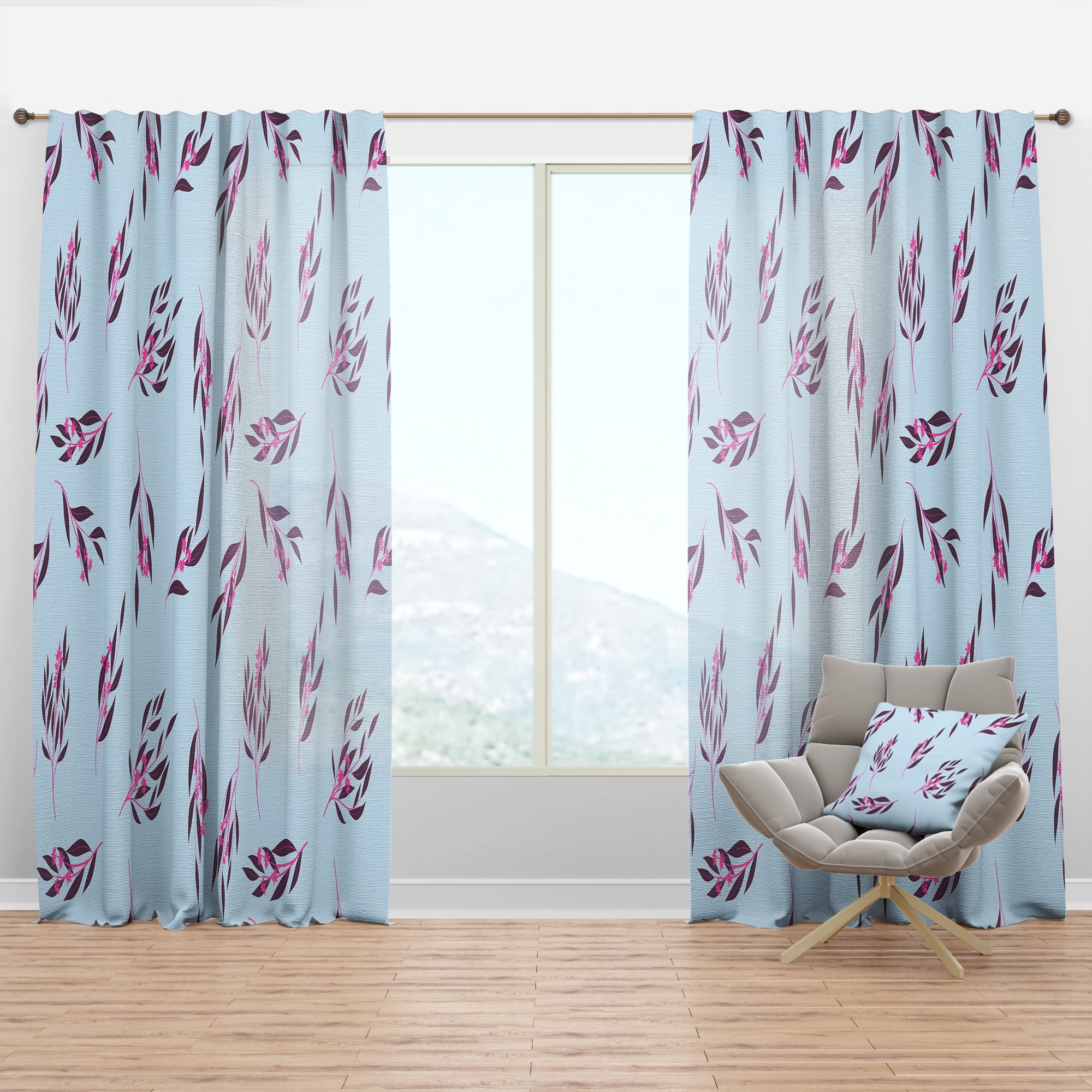 Designart 'Bright Eucalyptus Floral Retro Pattern I' Mid-Century Modern Curtain Panel