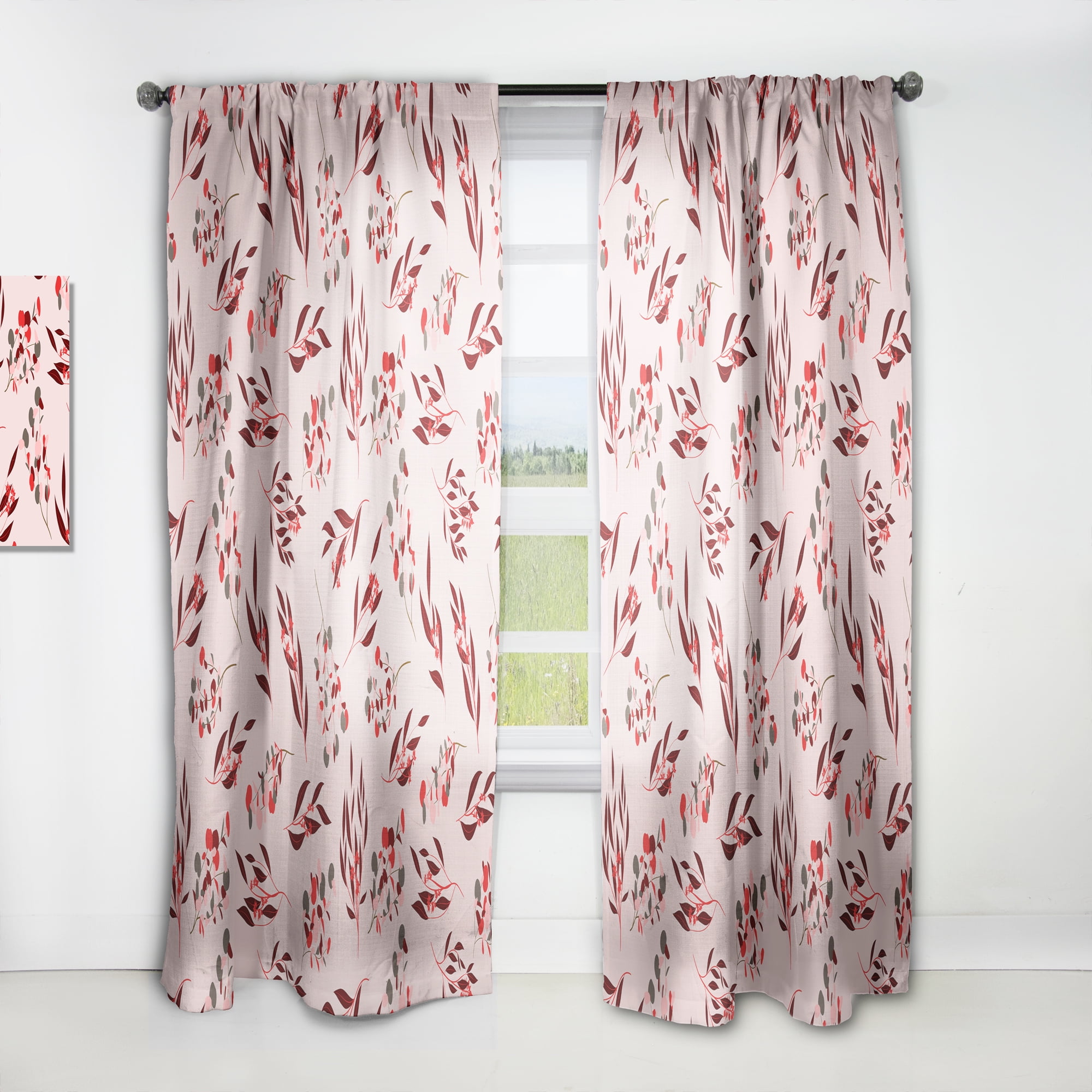 Designart 'Bright Eucalyptus Floral Retro Pattern II' Mid-Century Modern Curtain Panel