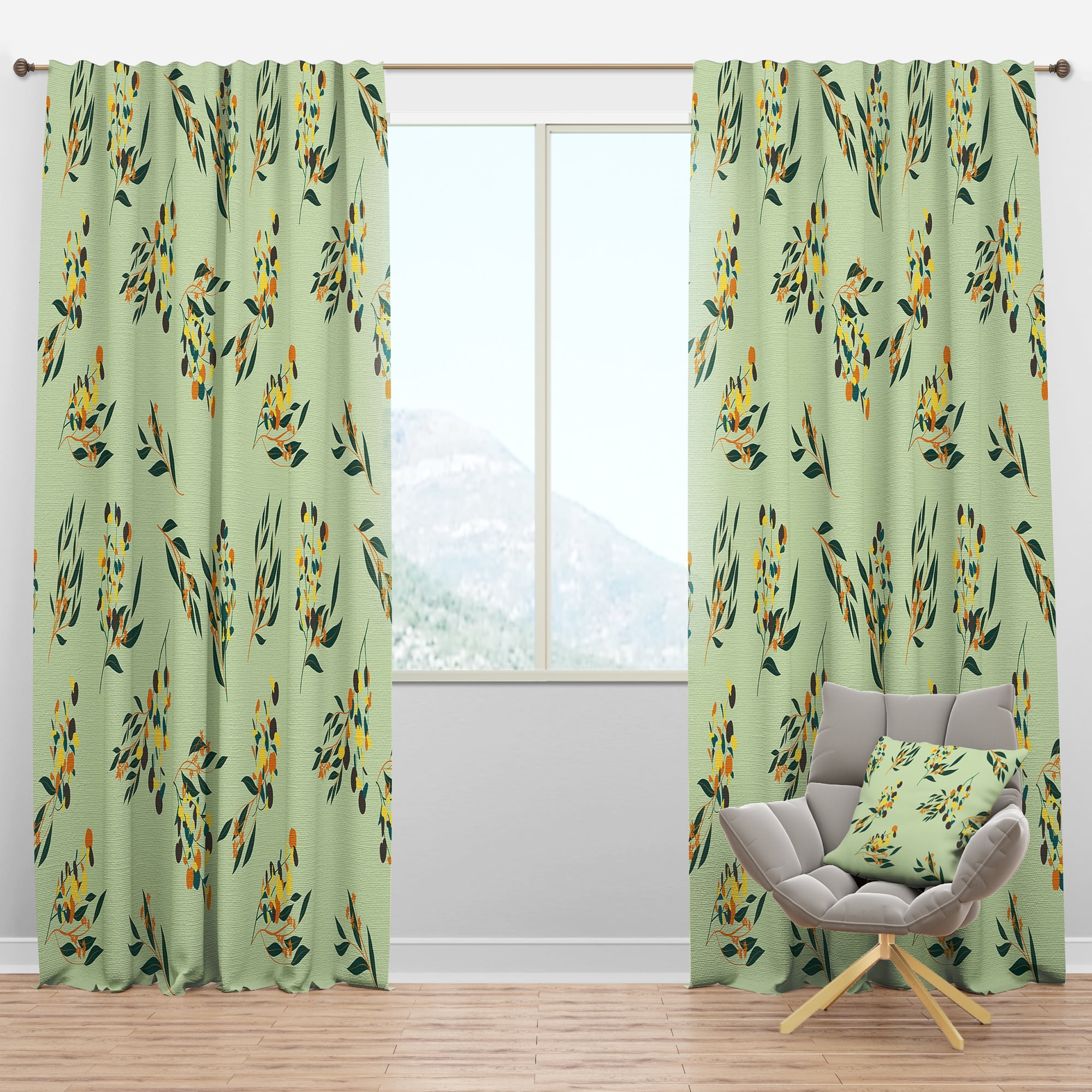Designart 'Bright Eucalyptus Floral Retro Pattern III' Mid-Century Modern Blackout Curtain Panel