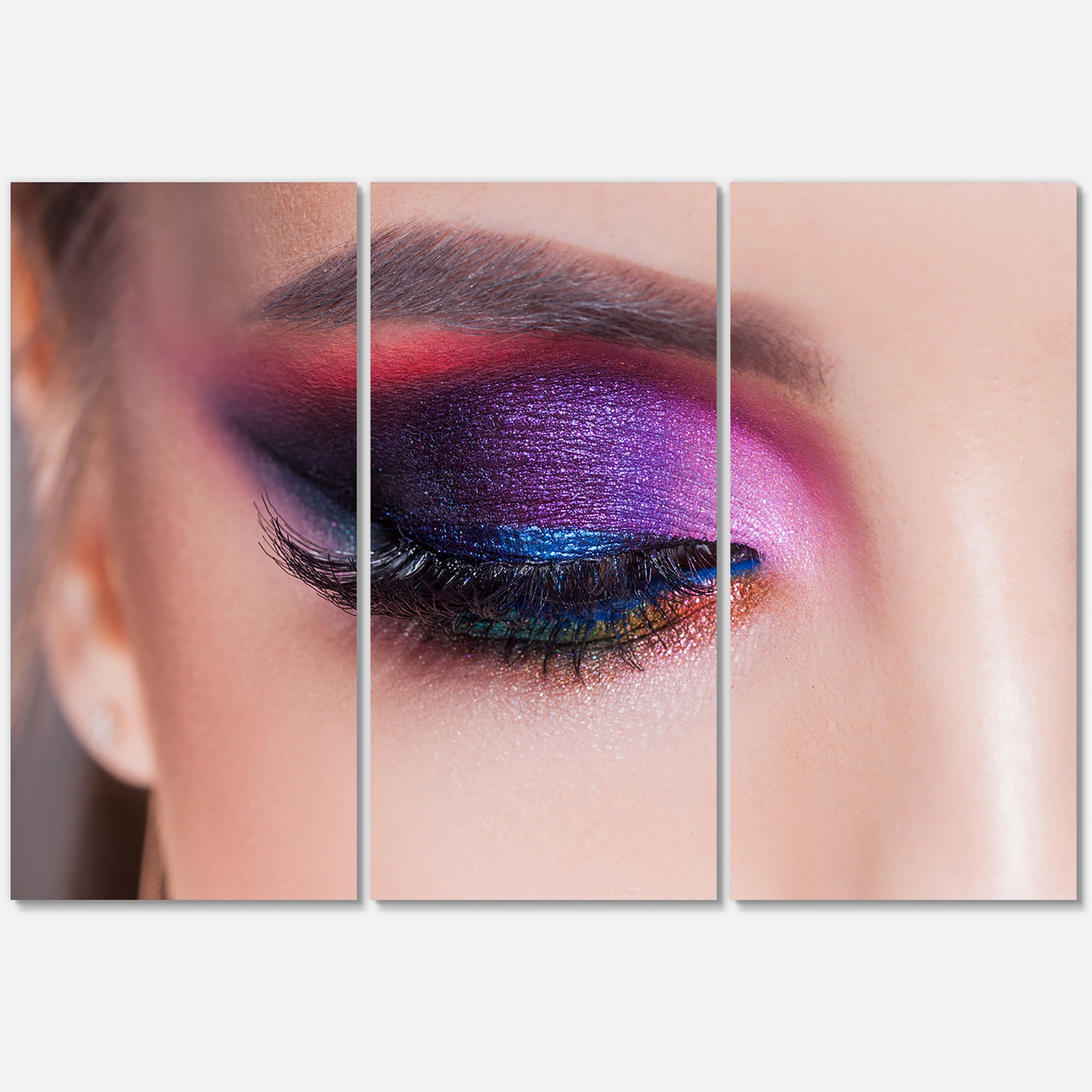 Designart ' Bright Eye Makeup In Luxurious Blue And Pink Shades ' Modern Canvas Wall Art Print
