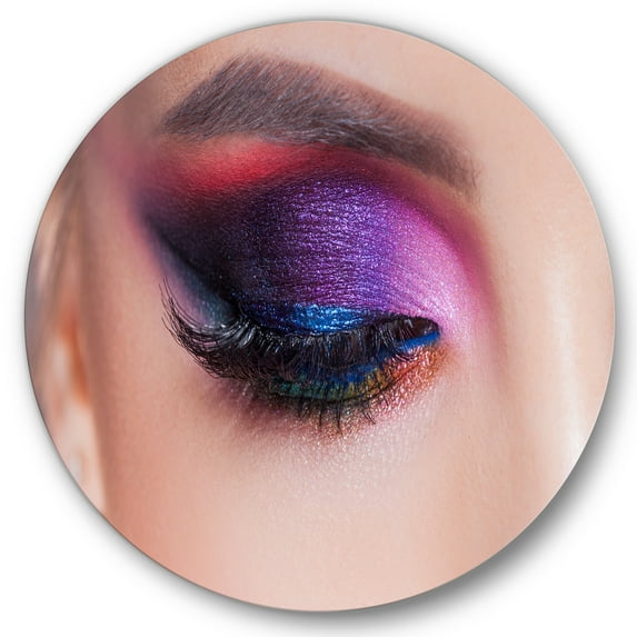 Designart 'Bright Eye Makeup In Luxurious Blue And Pink Shades' Modern Circle Metal Wall Art 11x11 - Disc of 11