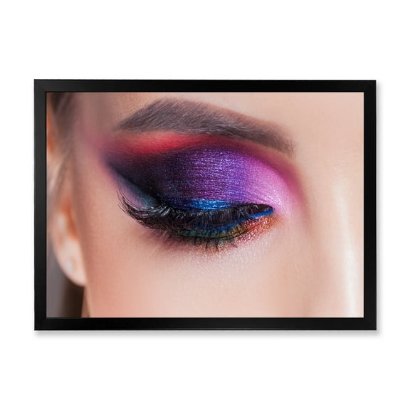 Designart 'Bright Eye Makeup In Luxurious Blue And Pink Shades' Modern Framed Art Print