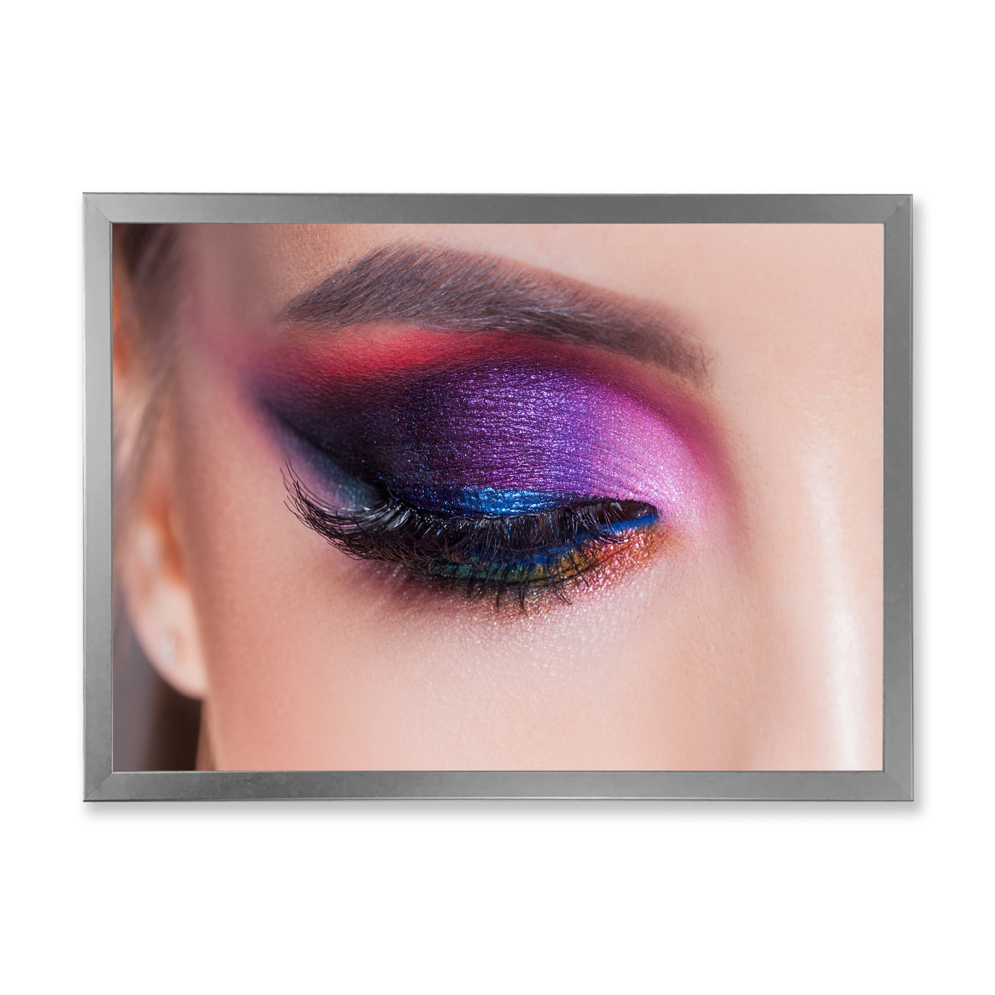 Designart 'Bright Eye Makeup In Luxurious Blue And Pink Shades' Modern Framed Art Print