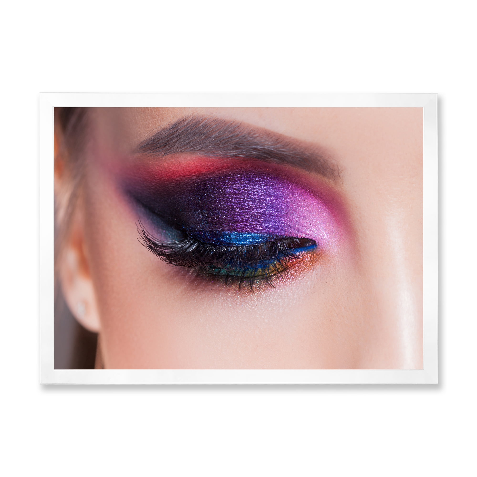 Designart 'Bright Eye Makeup In Luxurious Blue And Pink Shades' Modern Framed Art Print