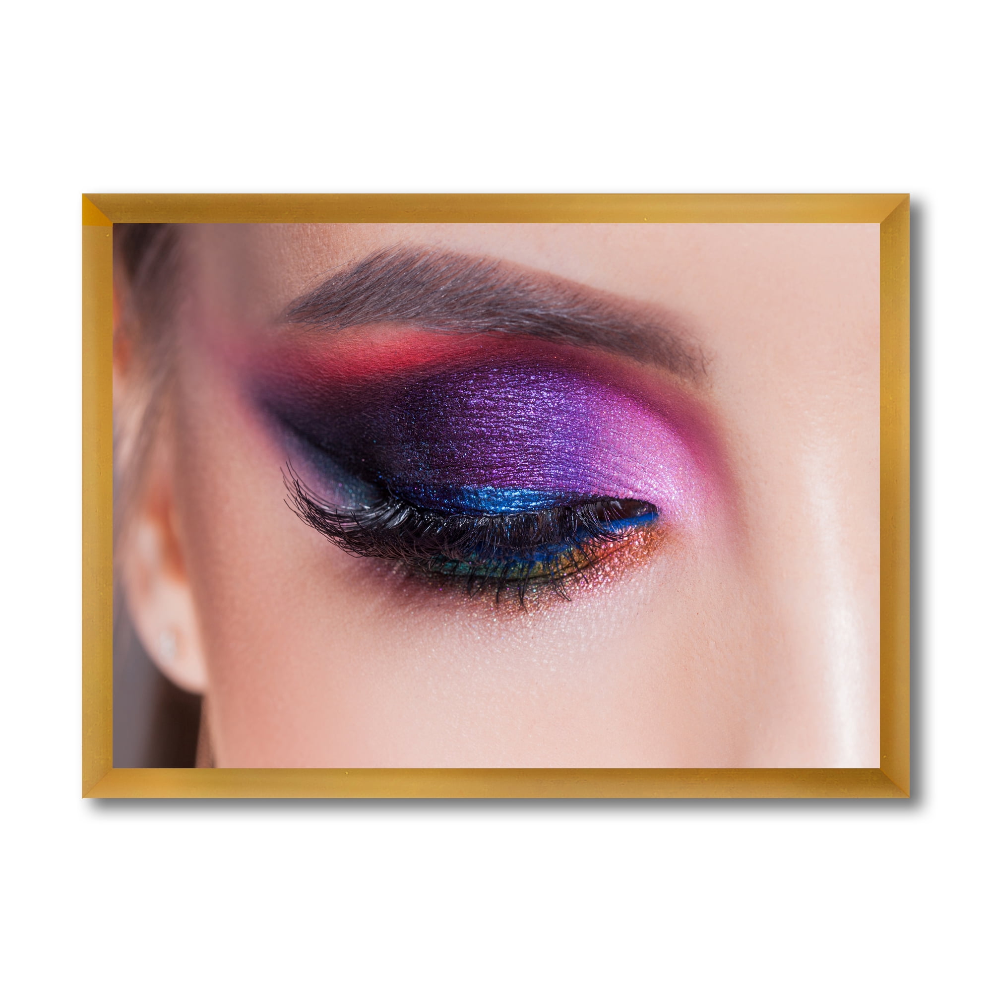 Designart 'Bright Eye Makeup In Luxurious Blue And Pink Shades' Modern Framed Art Print