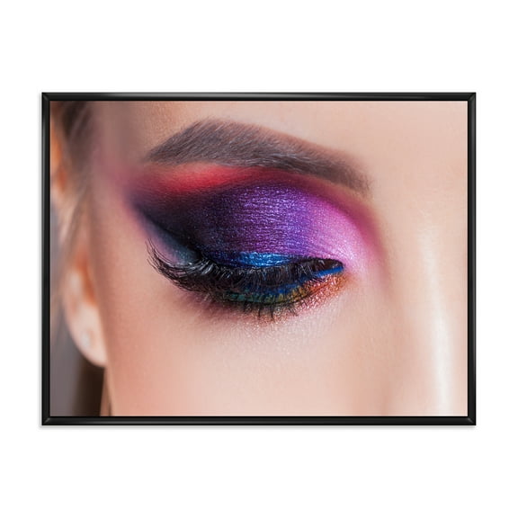Designart 'Bright Eye Makeup In Luxurious Blue And Pink Shades' Modern Framed Canvas Wall Art Print