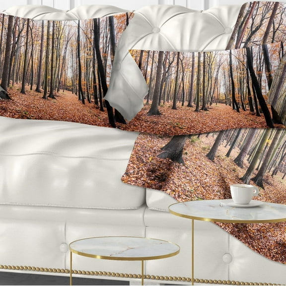 Designart Bright Fall Forest with Clear Sky - Modern Forest Throw Pillow - 12x20