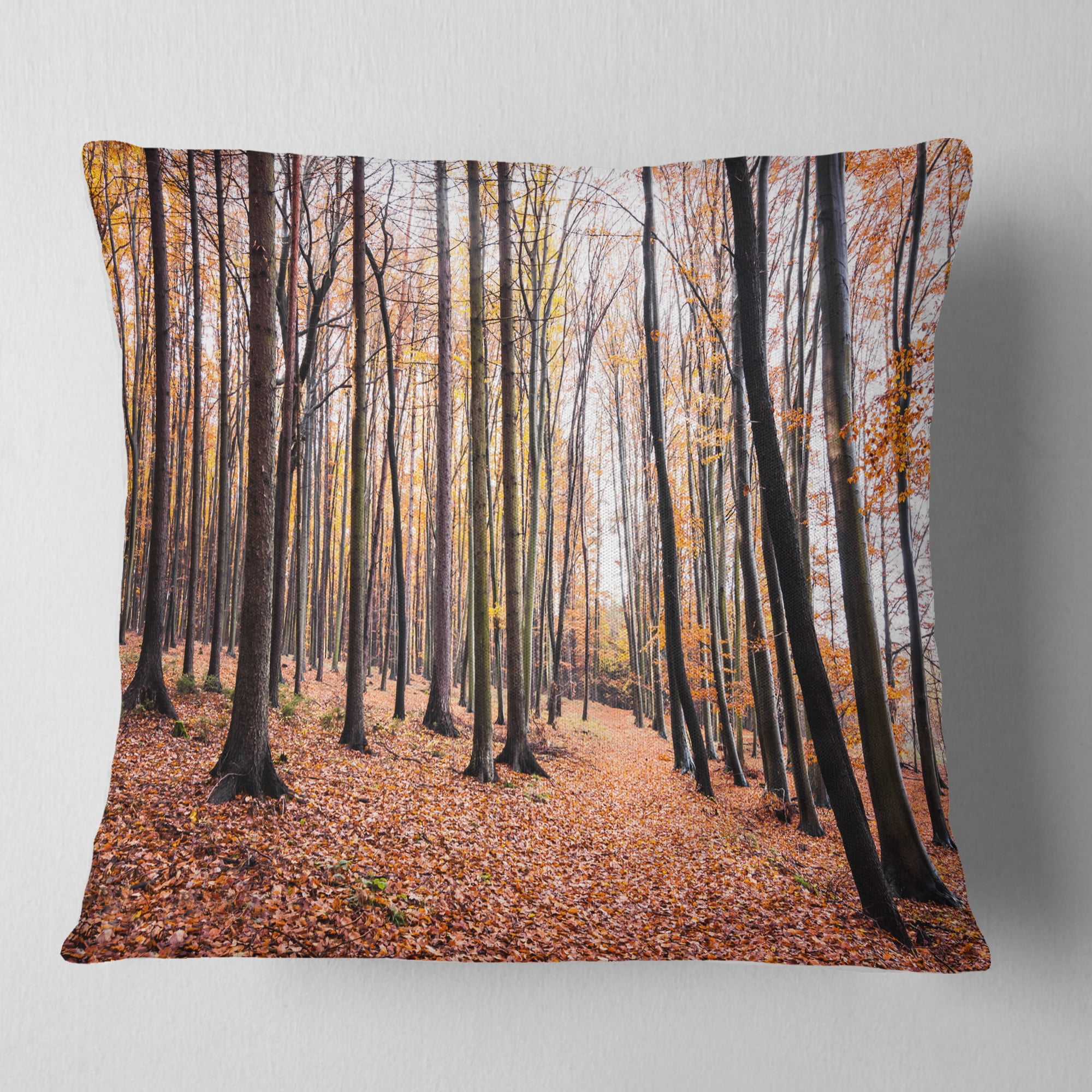 Designart Bright Fall Forest with Clear Sky - Modern Forest Throw Pillow - 18x18