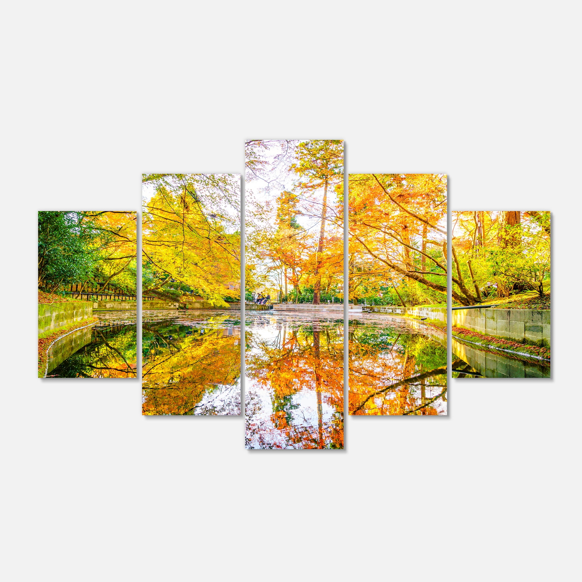 Designart 'Bright Fall Forest with River ' Landscape Canvas Art Print