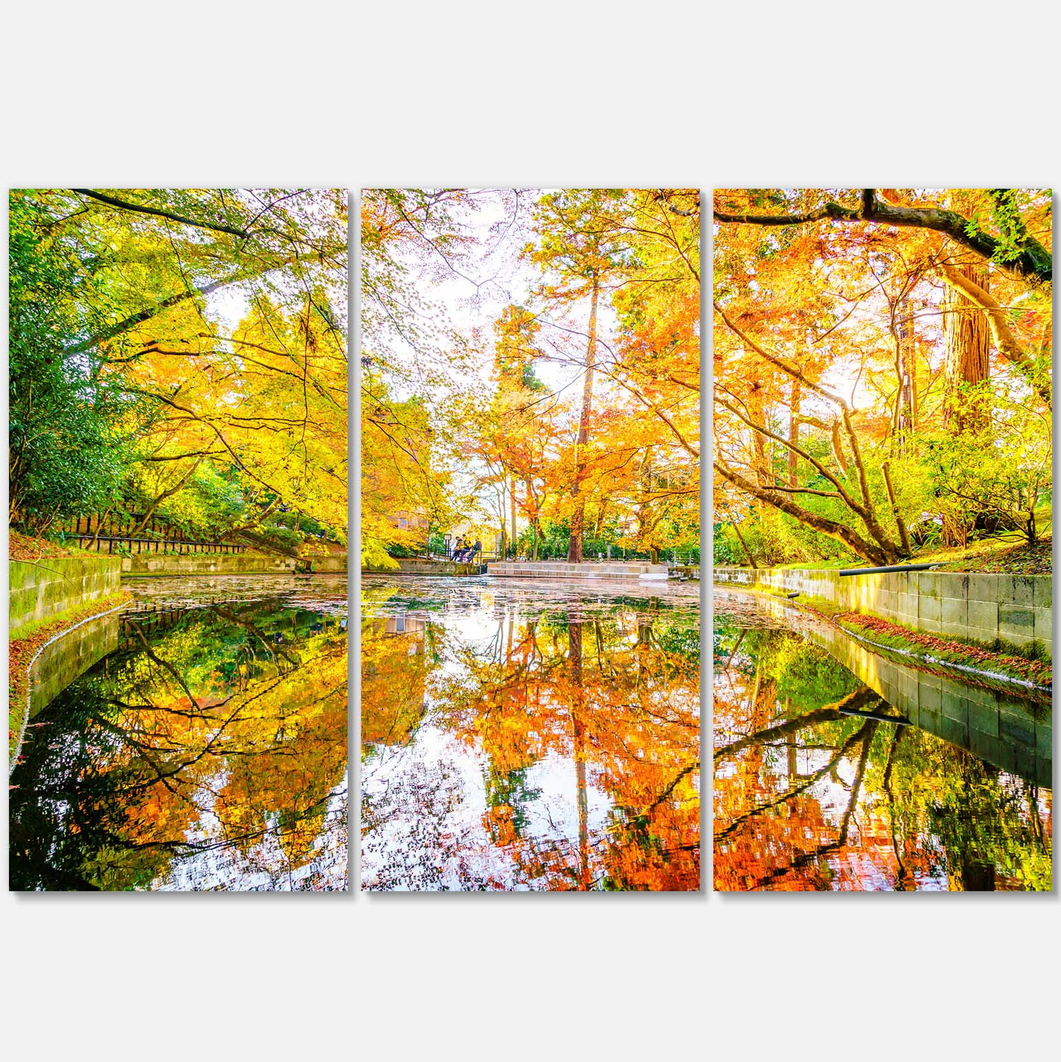 Designart 'Bright Fall Forest with River ' Landscape Canvas Art Print