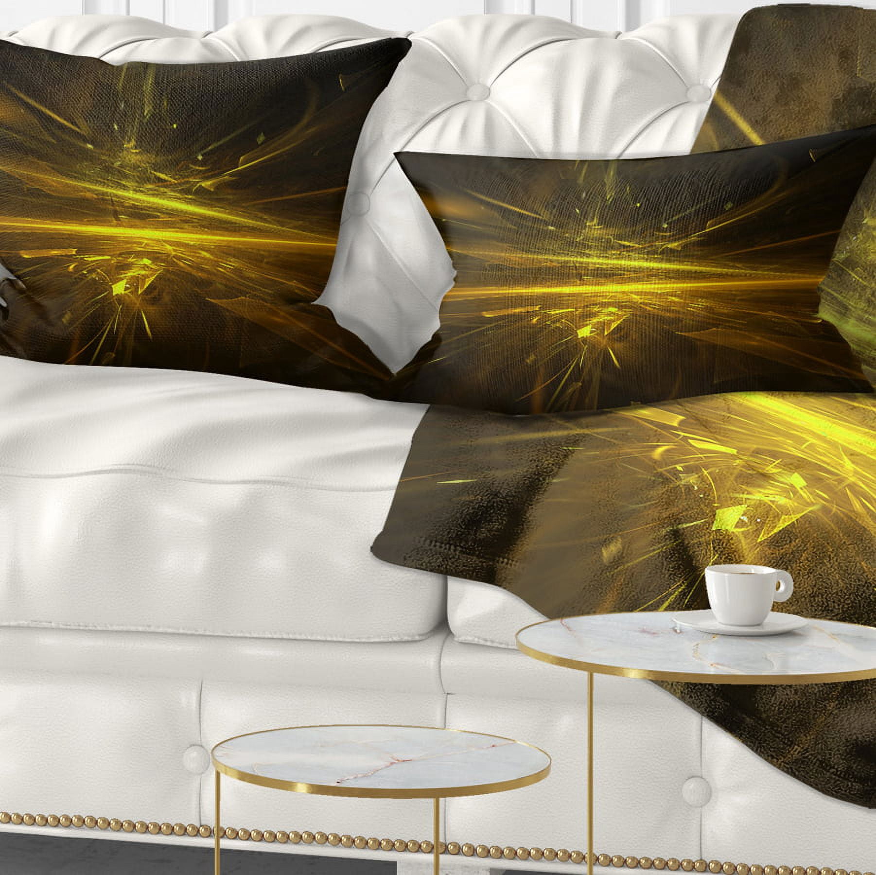 Designart Bright Golden Chaos Fractal Design - Contemporary Abstract Throw Pillow - 12x20