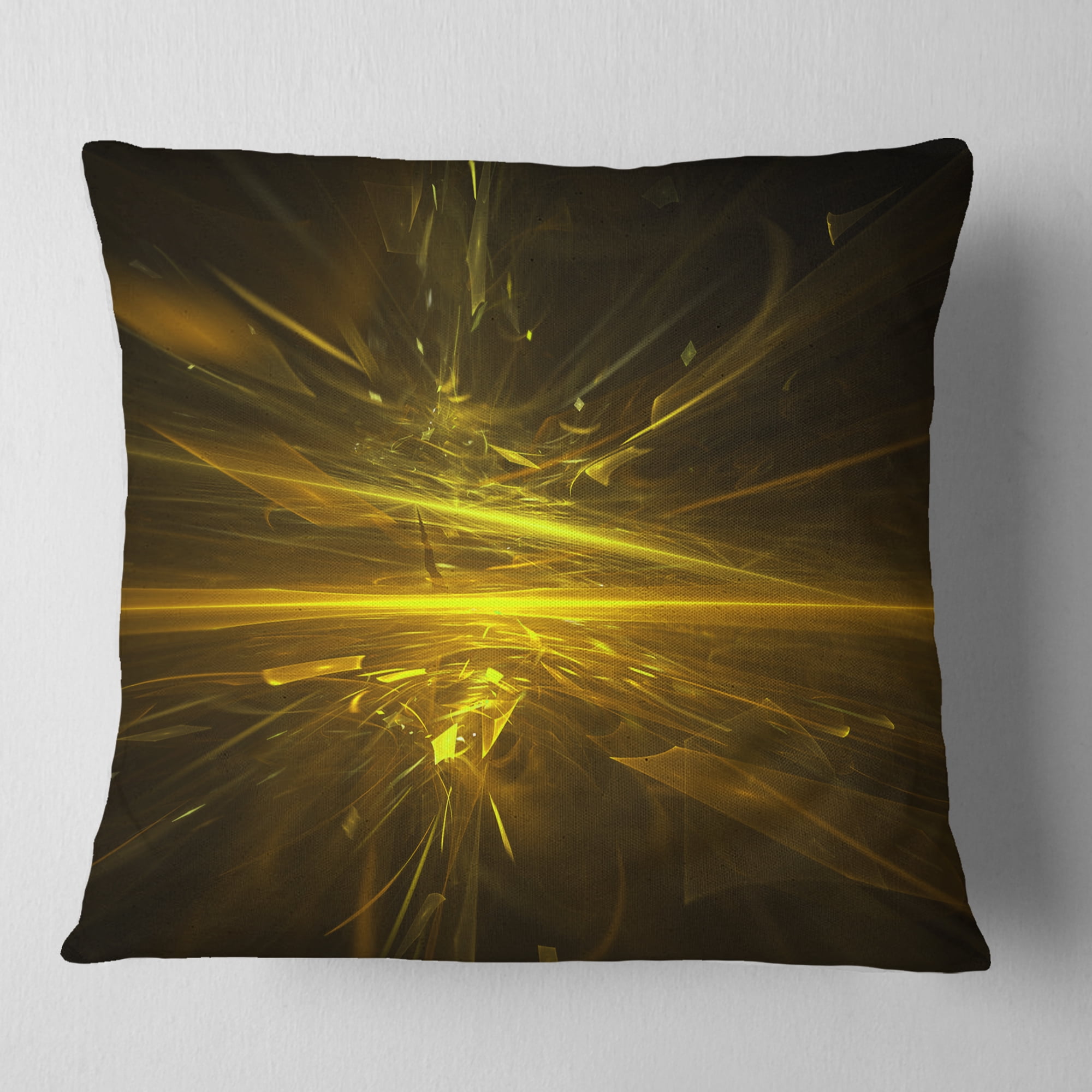 Designart Bright Golden Chaos Fractal Design - Contemporary Abstract Throw Pillow - 18x18