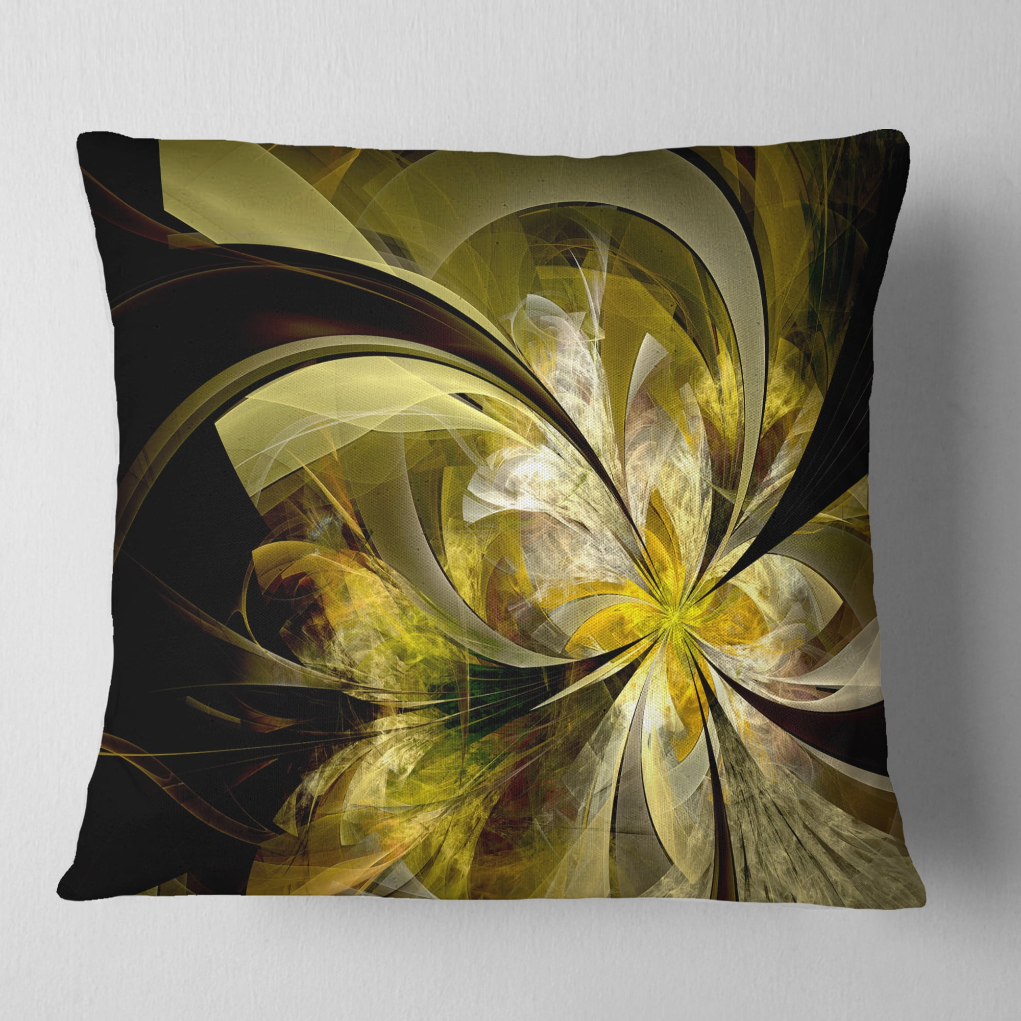 Designart Bright Golden Fractal Flower Design - Floral Throw Pillow - 16x16