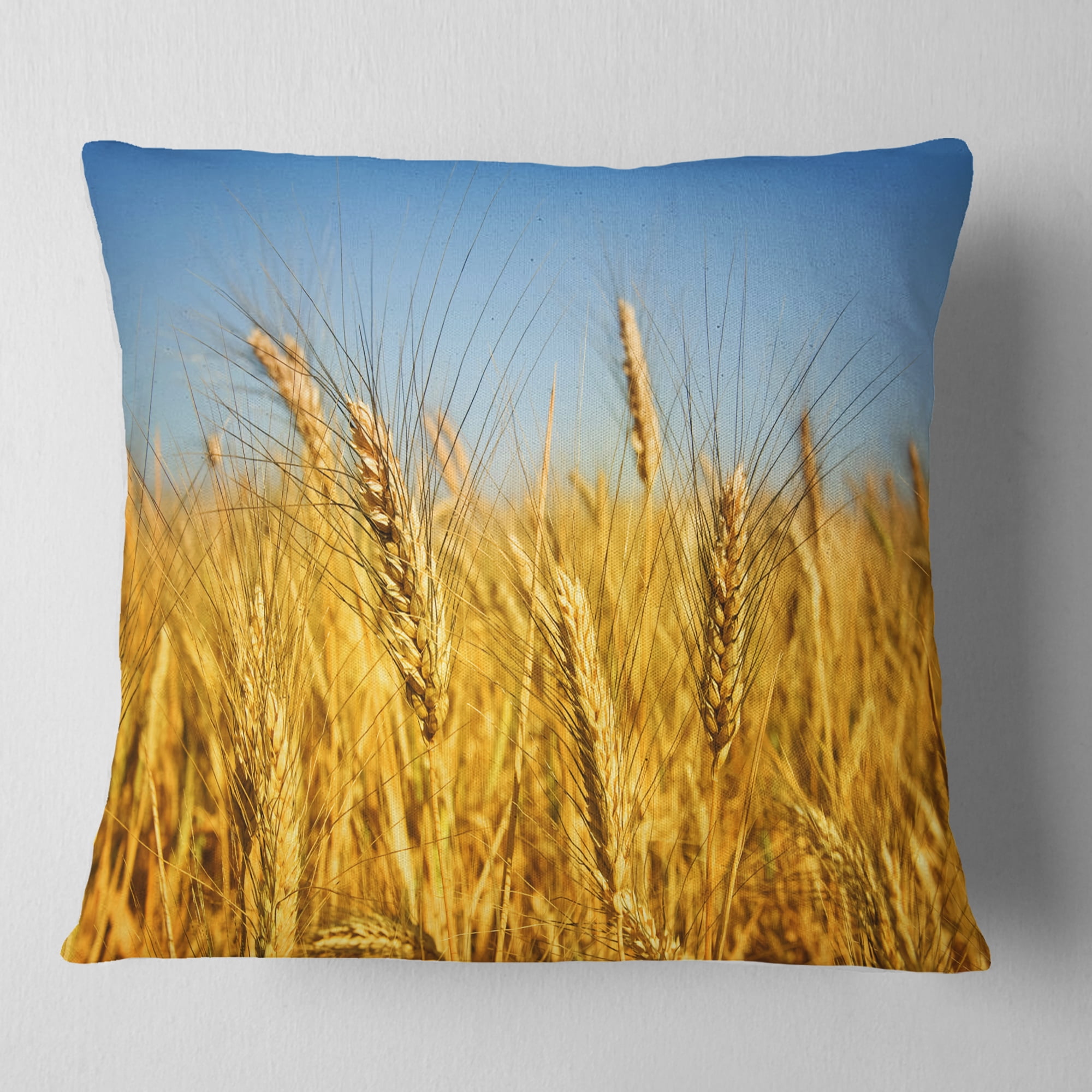 Designart Bright Golden Wheat Field - Landscape Printed Throw Pillow - 16x16