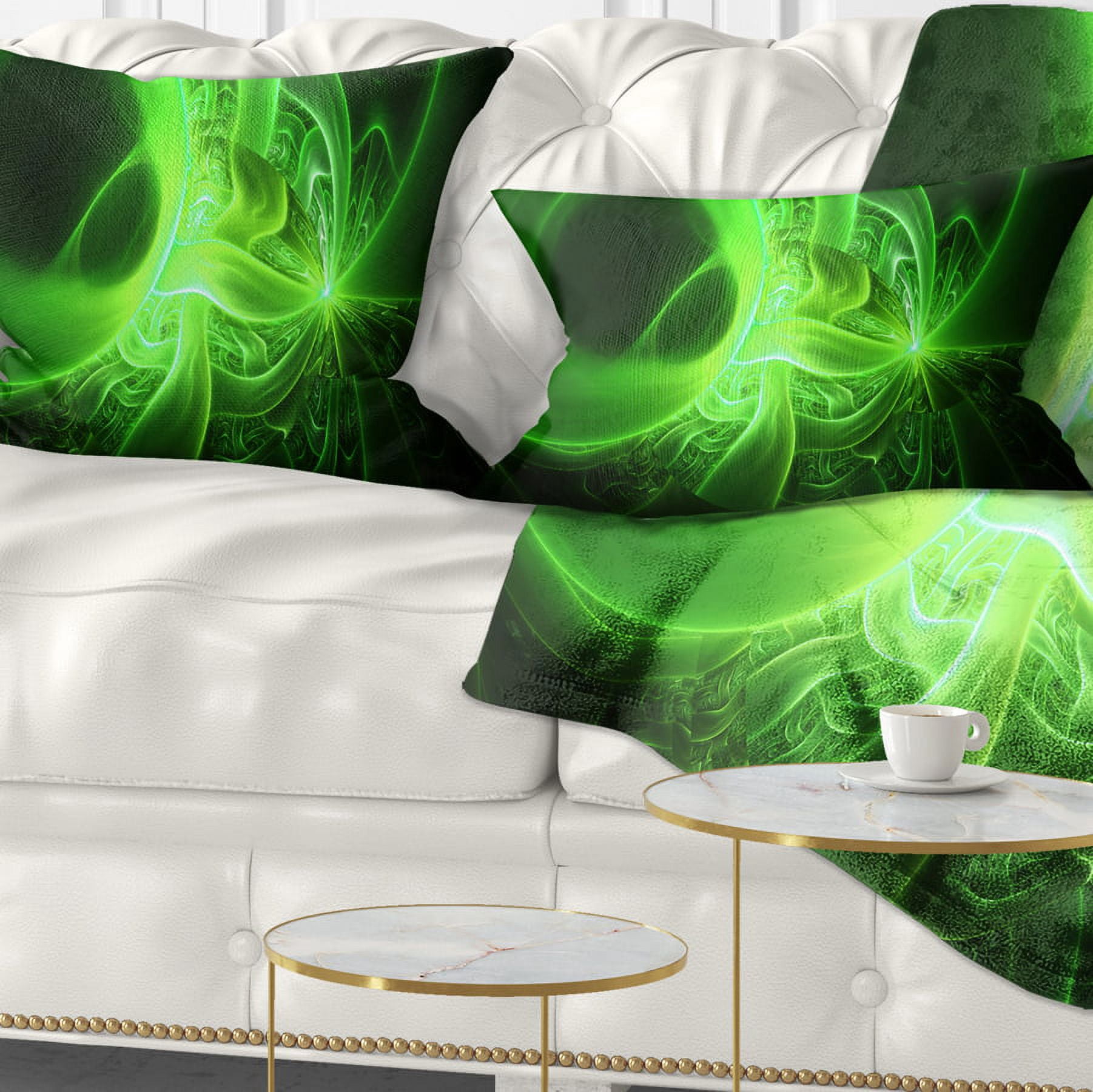 Designart Bright Green Designs on Black - Abstract Throw Pillow - 12x20