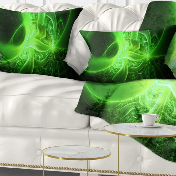 Designart Bright Green Designs on Black - Abstract Throw Pillow - 12x20
