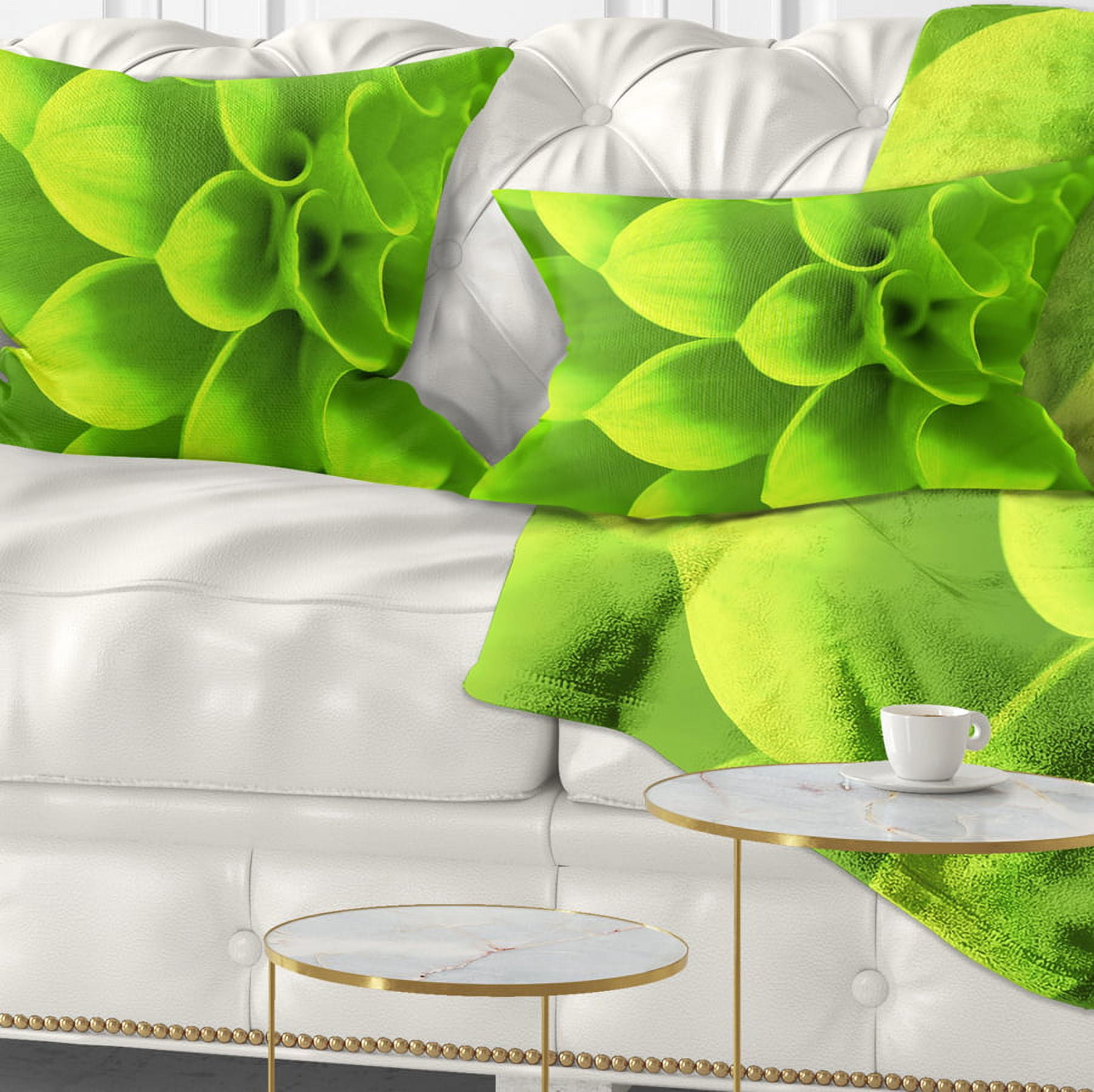 Designart Bright Green Flower Petals - Floral Throw Pillow - 12x20