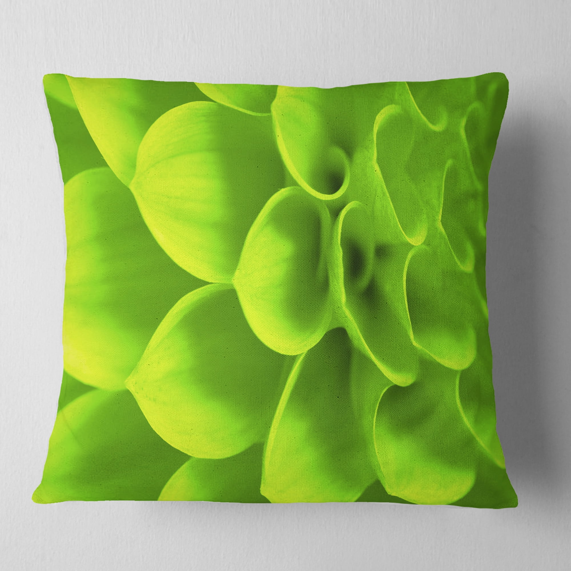 Designart Bright Green Flower Petals - Floral Throw Pillow - 16x16