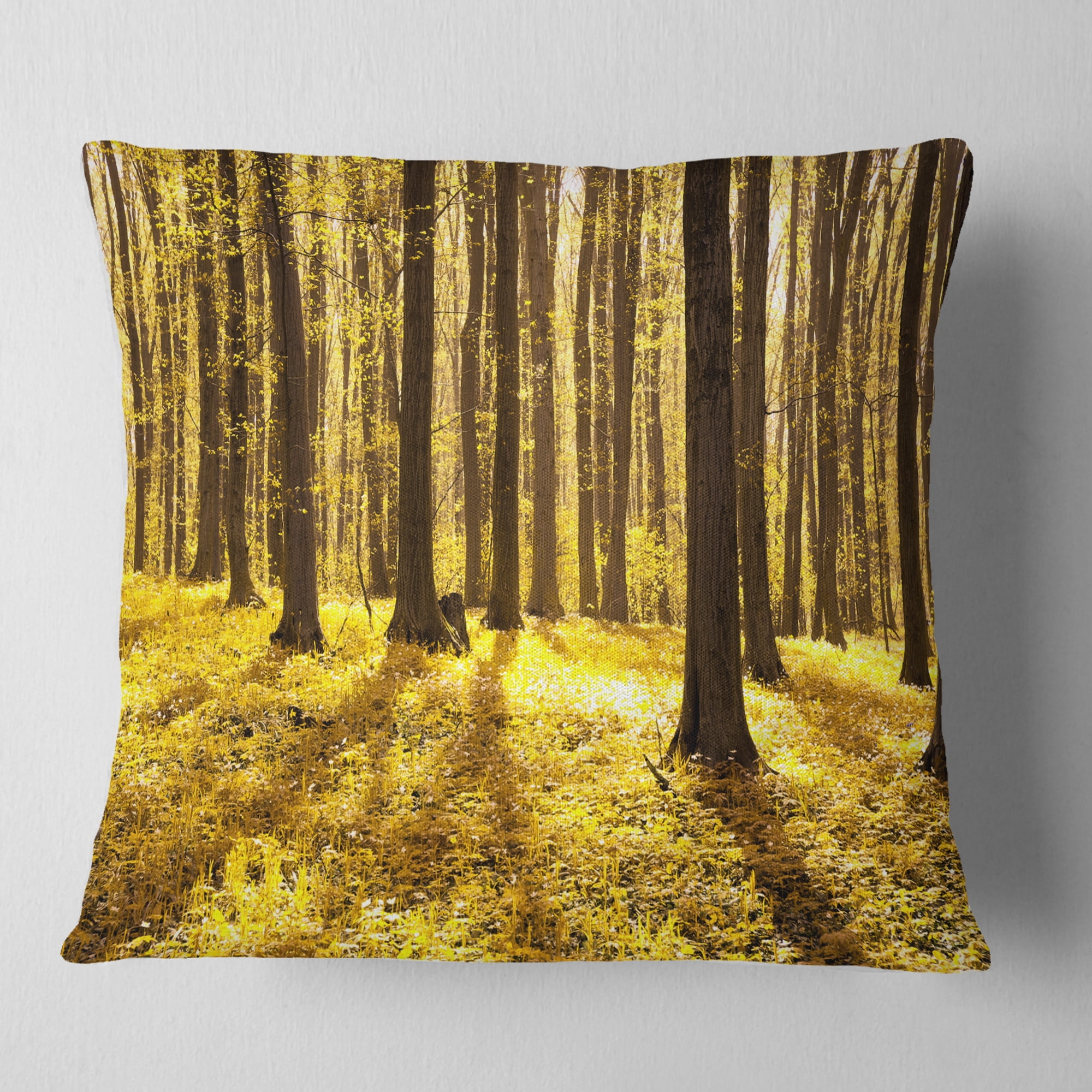 Designart Bright Green Forest at Sunset - Modern Forest Throw Pillow - 16x16