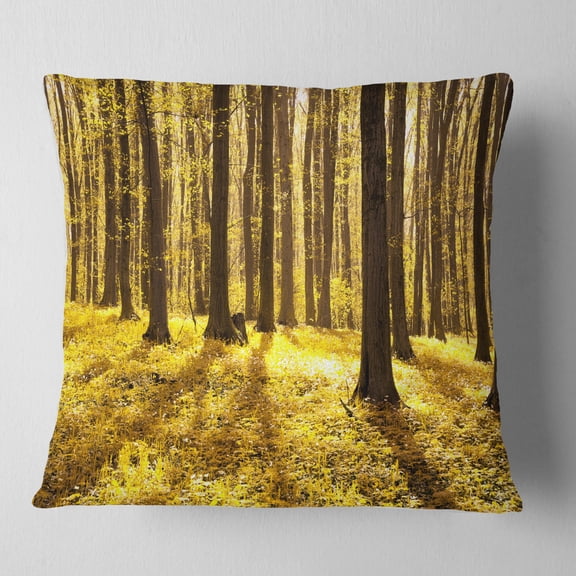 Designart Bright Green Forest at Sunset - Modern Forest Throw Pillow - 18x18
