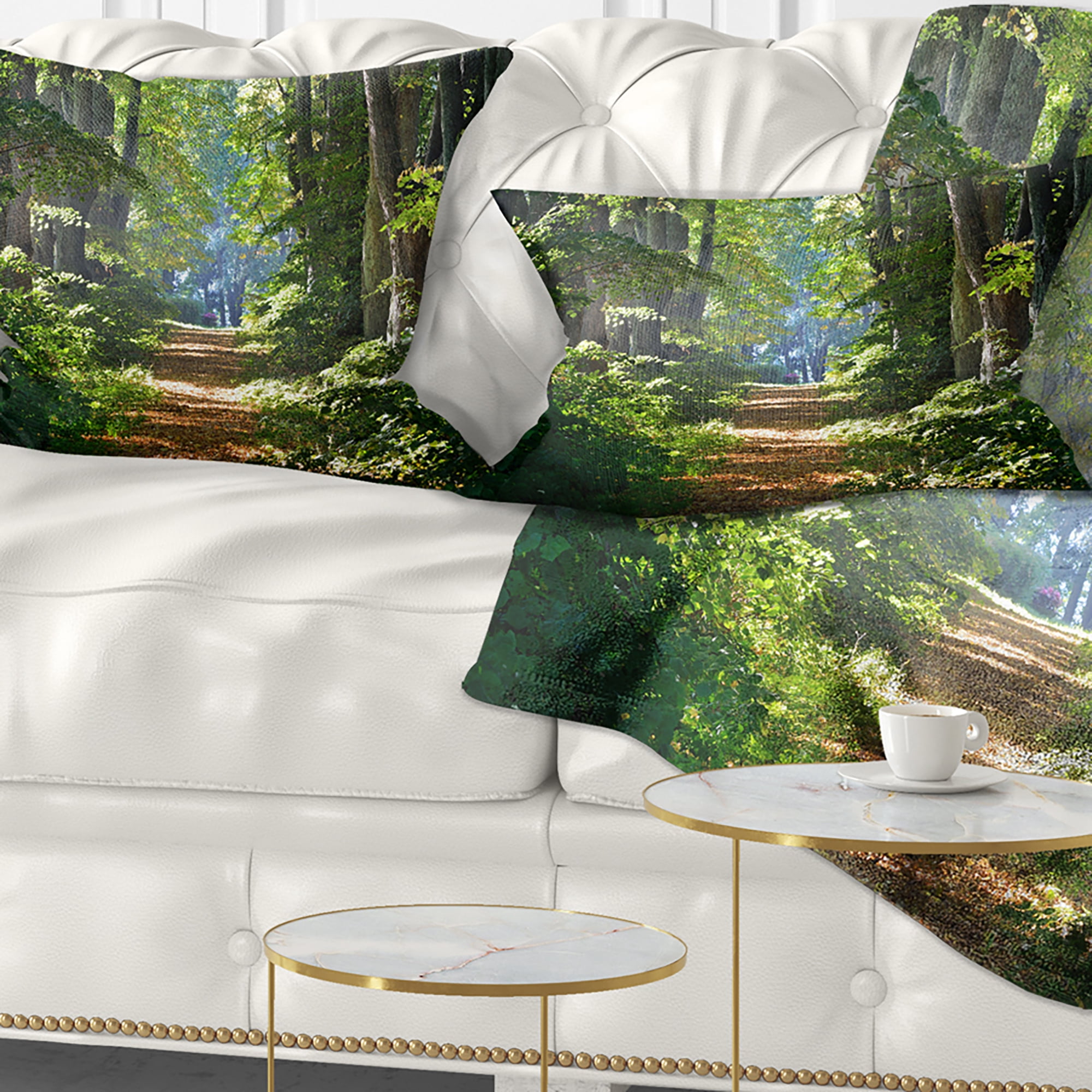 Designart Bright Green Forest in Morning - Landscape Photography Throw Pillow - 12x20