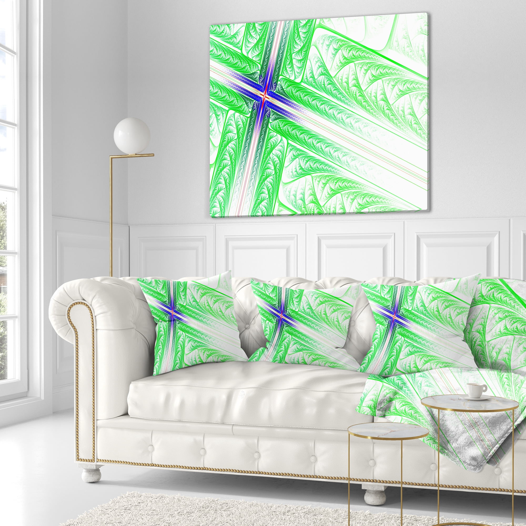 Designart Bright Green Fractal Cross Design - Abstract Throw Pillow - 18x18