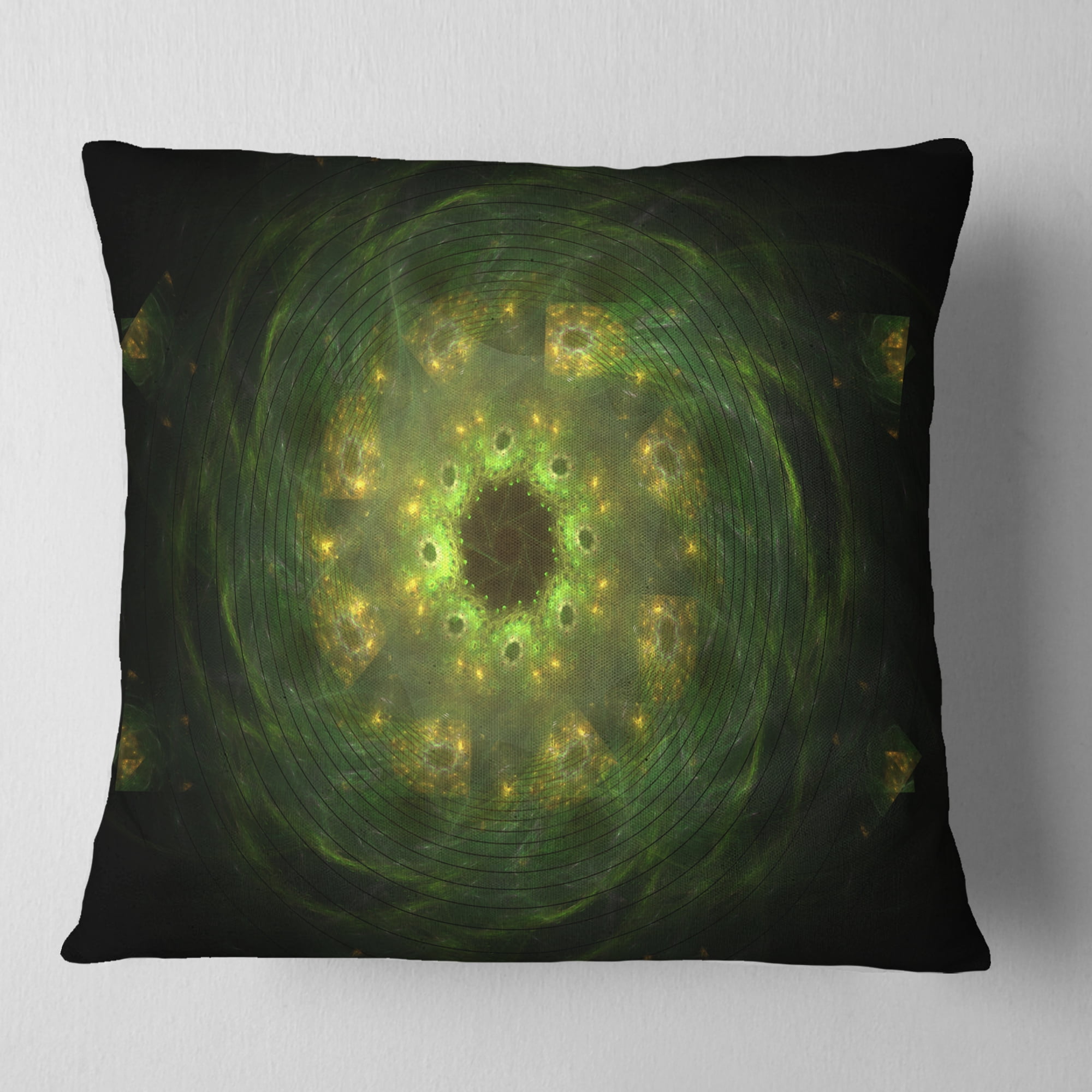 Designart Bright Green Fractal Flower in Black - Floral Throw Pillow - 18x18