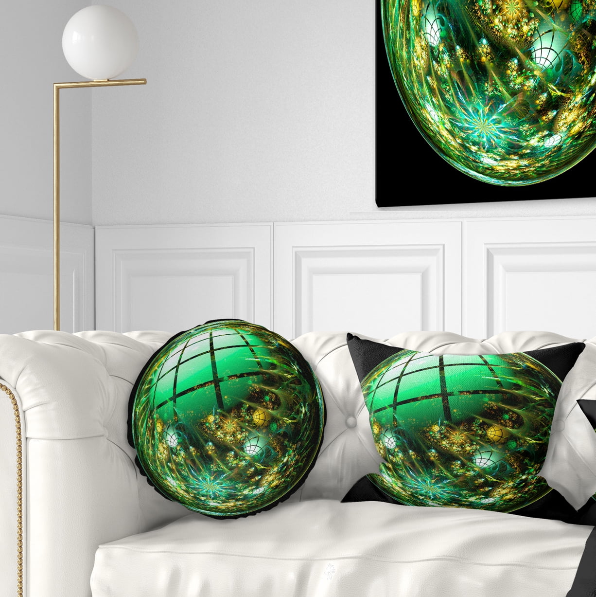 Designart Bright Green Fractal Sphere - Abstract Throw Pillow - 12x20