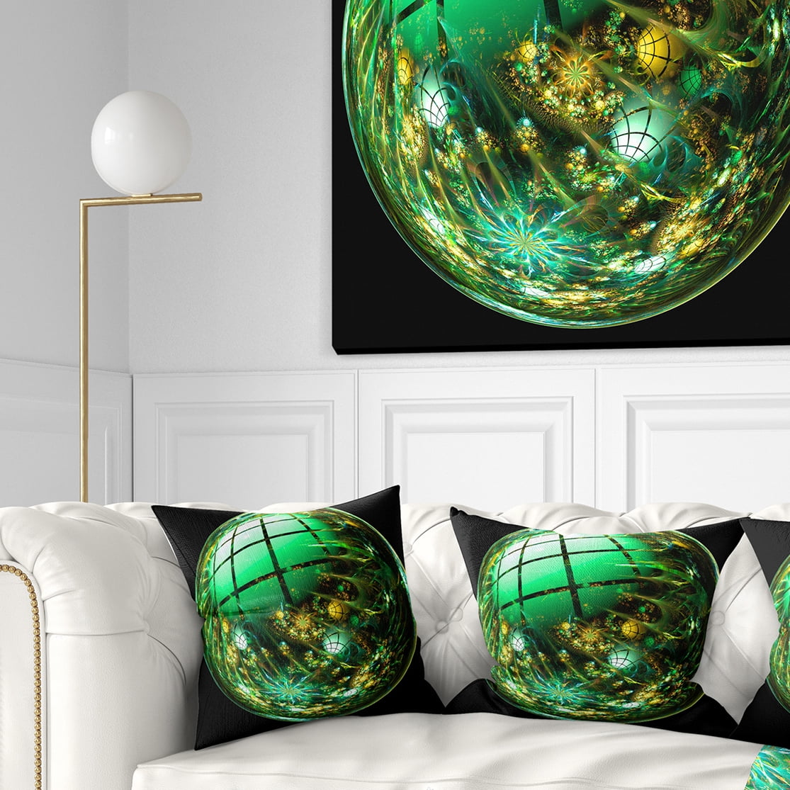 Designart Bright Green Fractal Sphere - Abstract Throw Pillow - 16x16